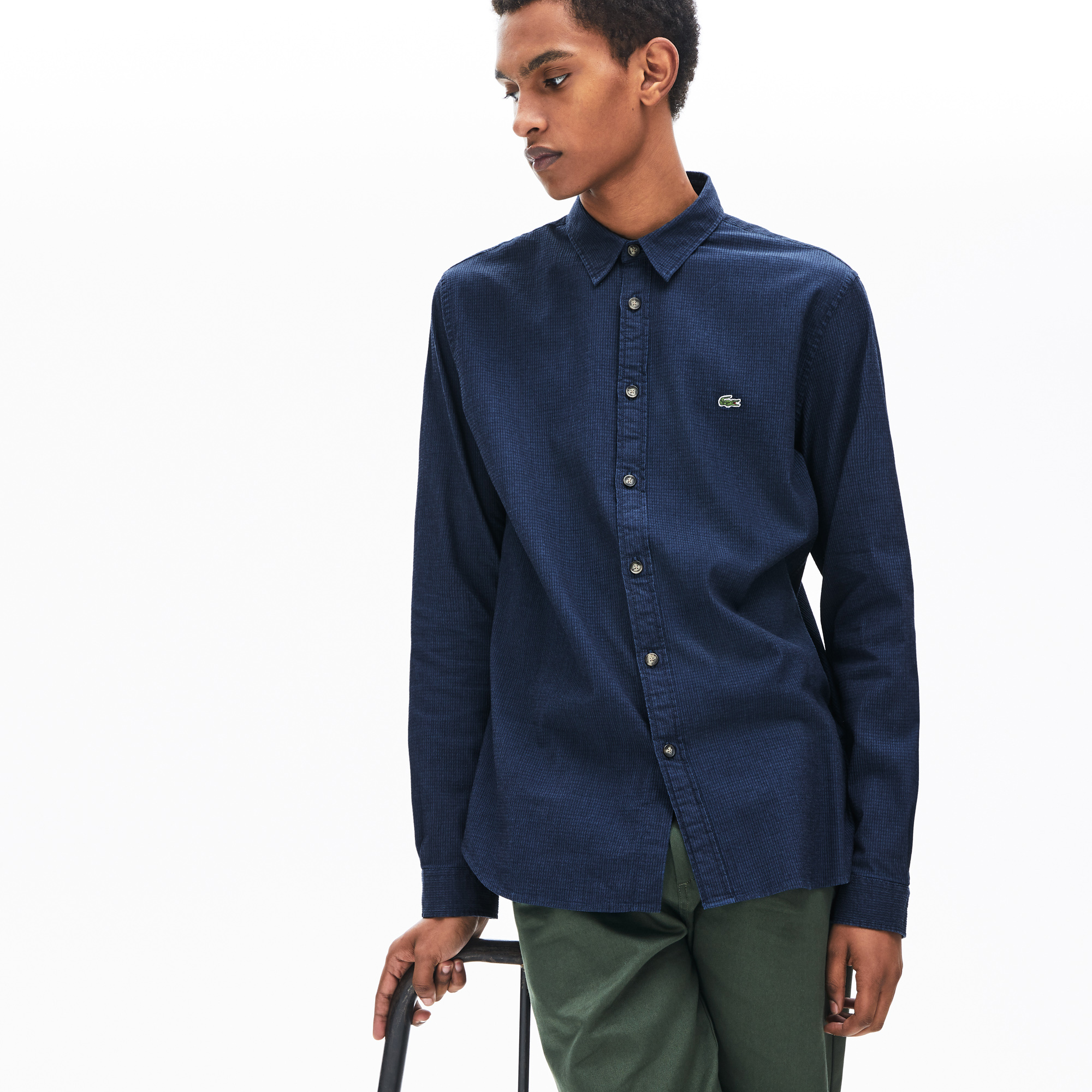 Lacoste Erkek Regular Fit Düğmeli Yaka Denim Lacivert Gömlek