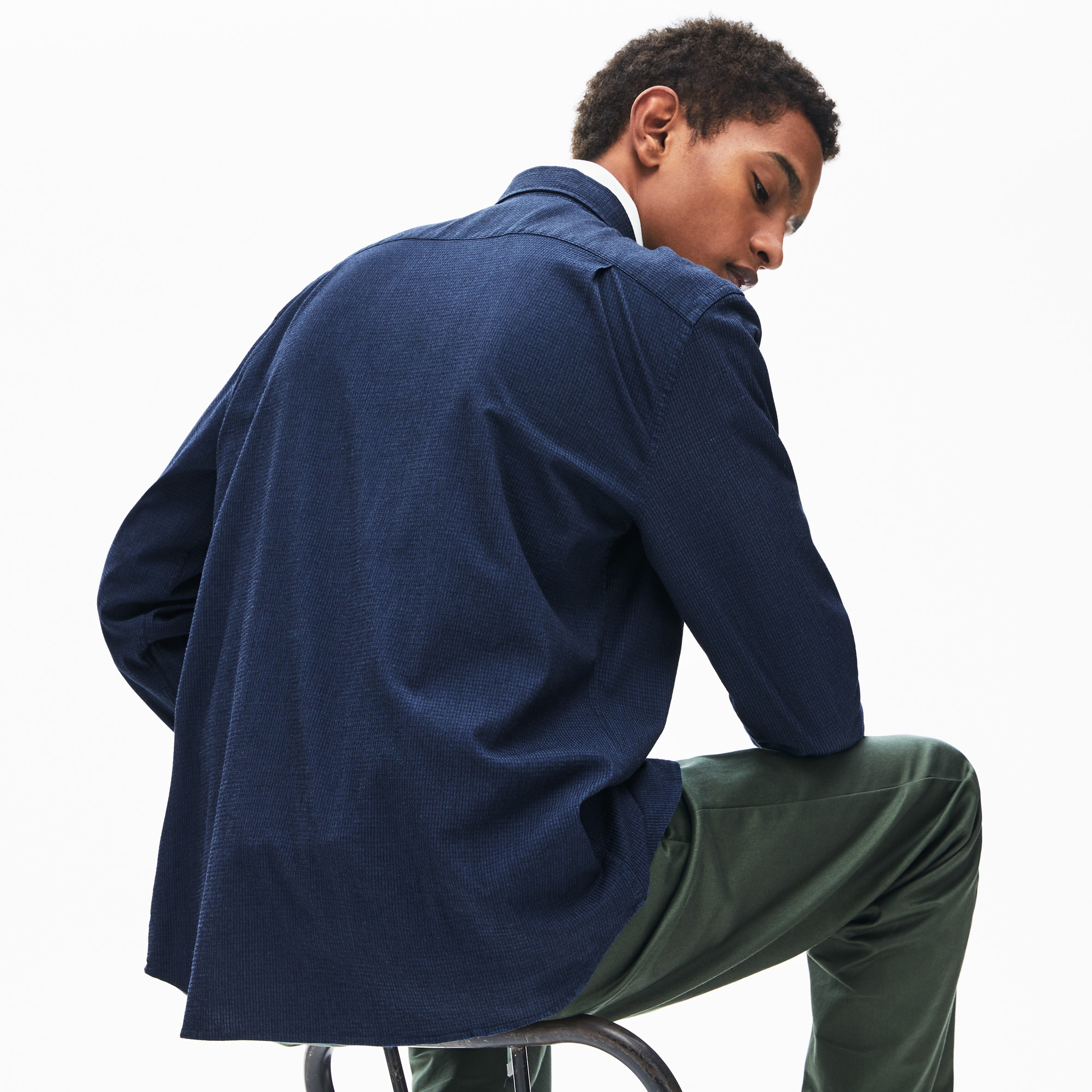 Lacoste Erkek Regular Fit Düğmeli Yaka Denim Lacivert Gömlek