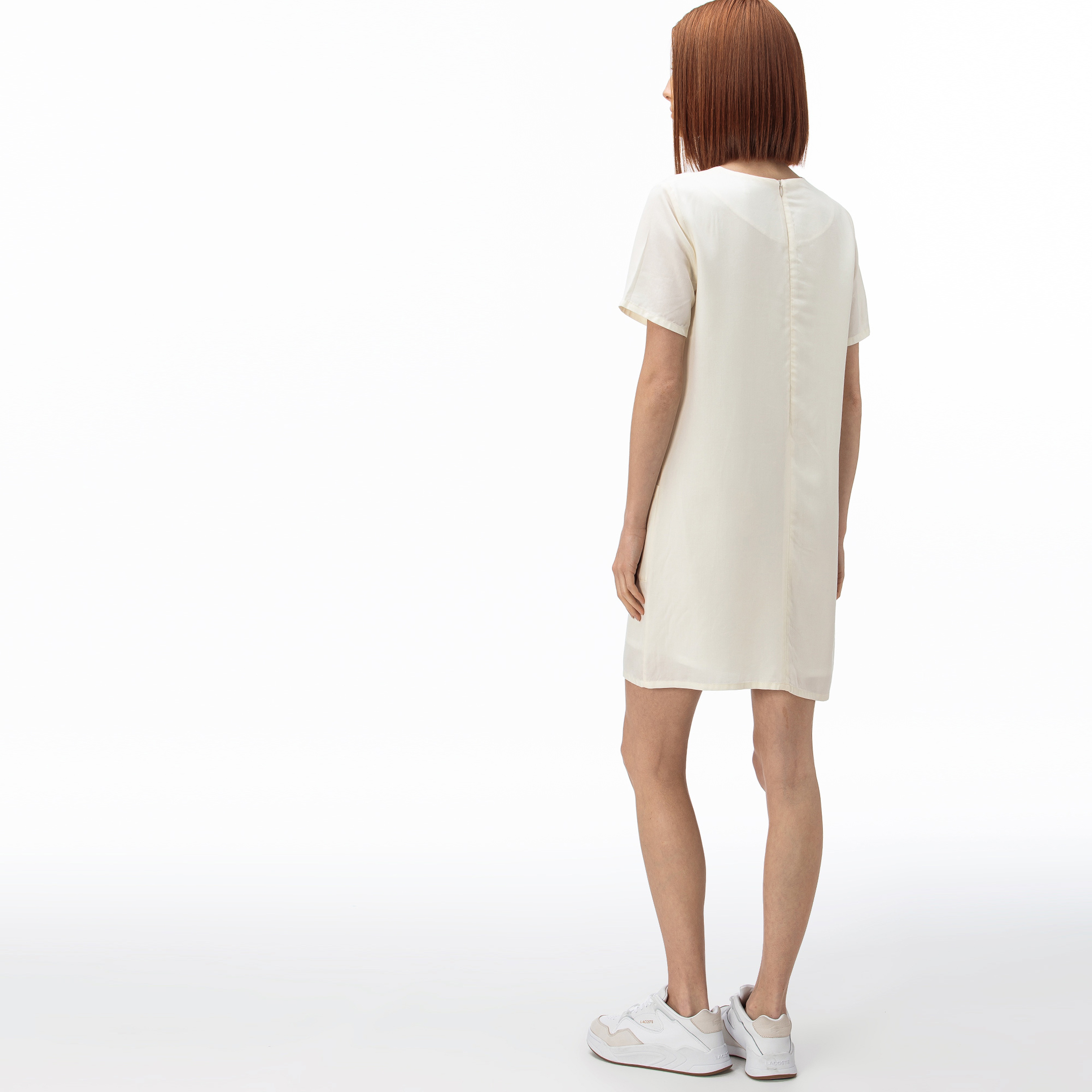 Lacoste Kadın Bisiklet Yaka Çizgili Kısa Kollu Beyaz Elbise