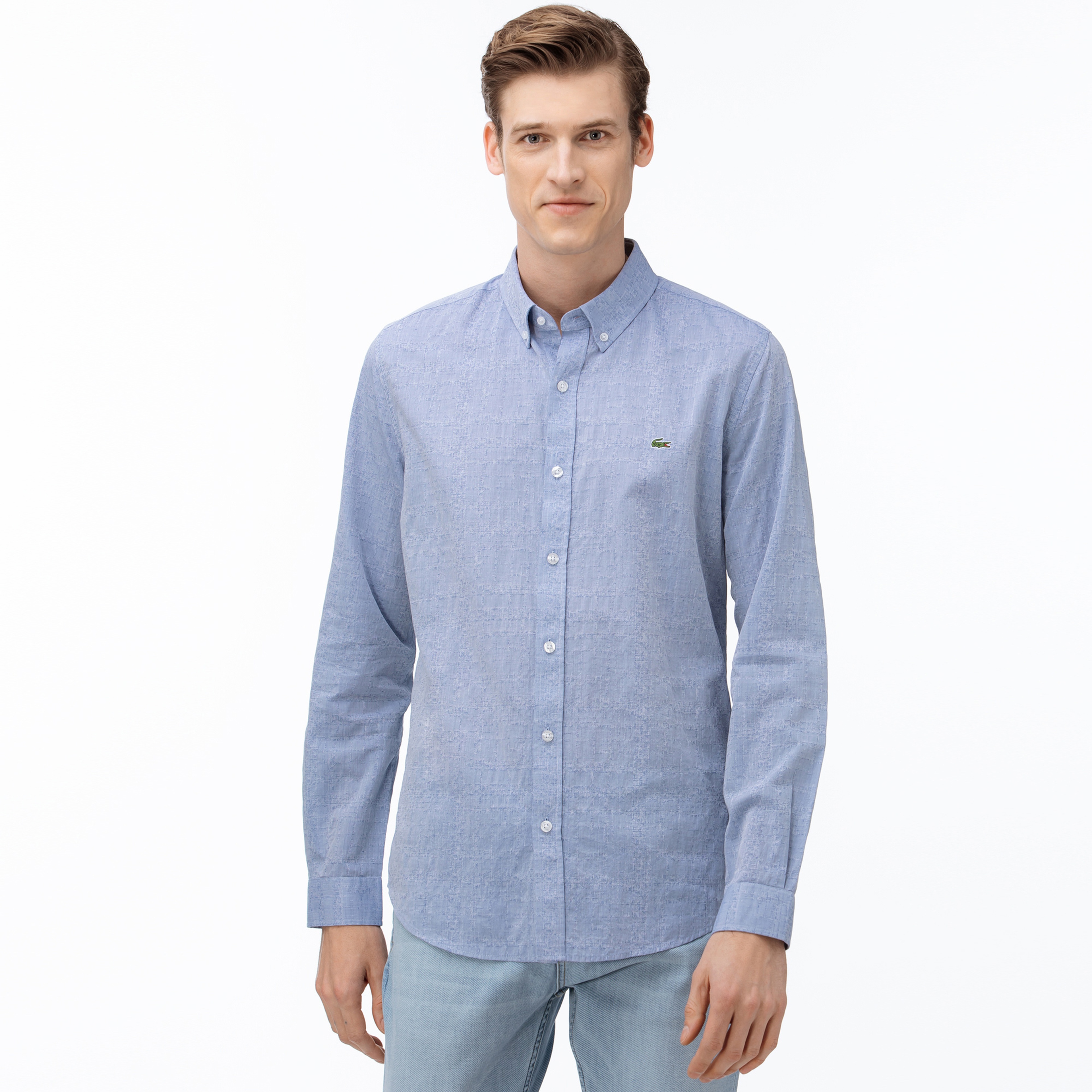 Lacoste Erkek Slim Fit Düğmeli Yaka Açık Mavi Gömlek