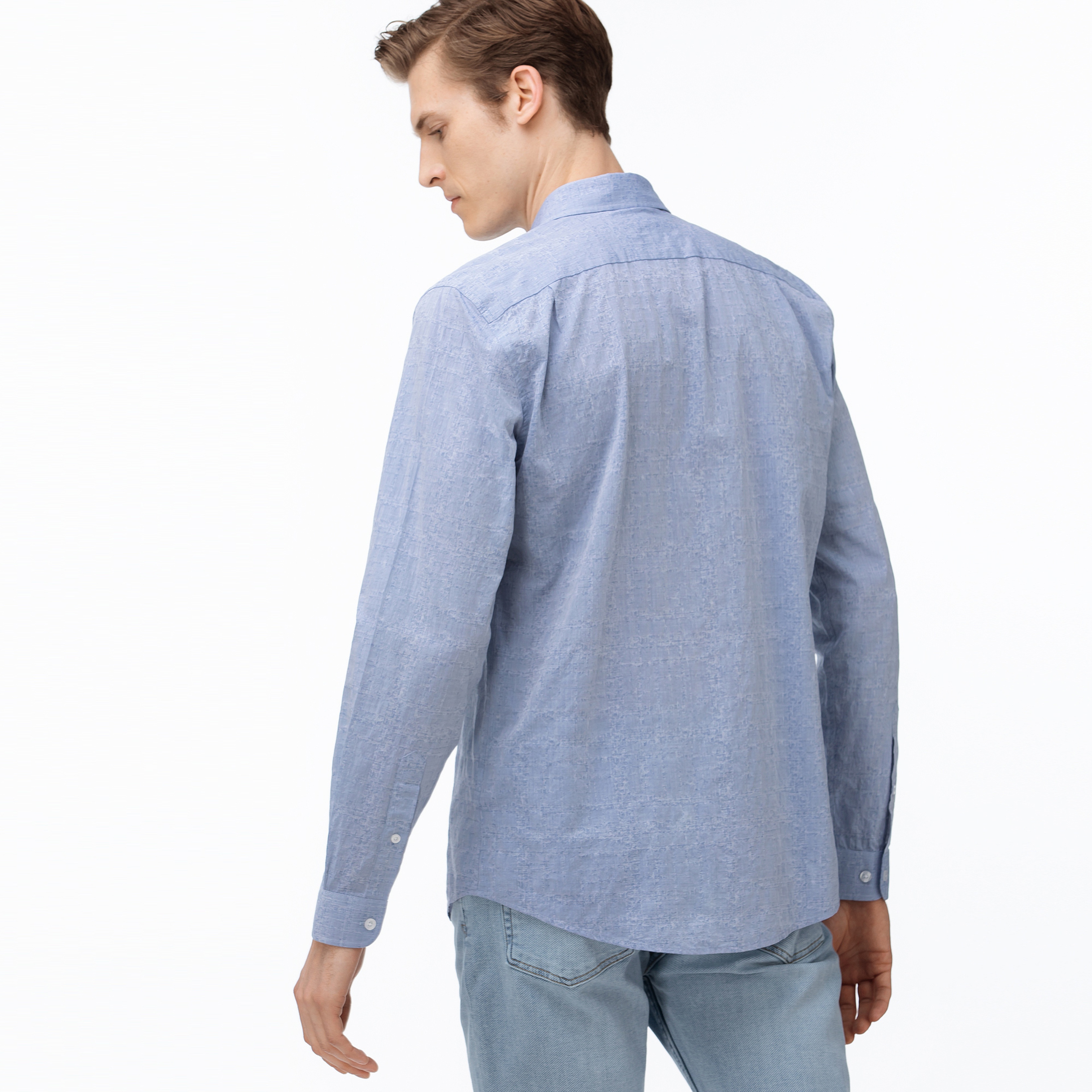 Lacoste Erkek Slim Fit Düğmeli Yaka Açık Mavi Gömlek