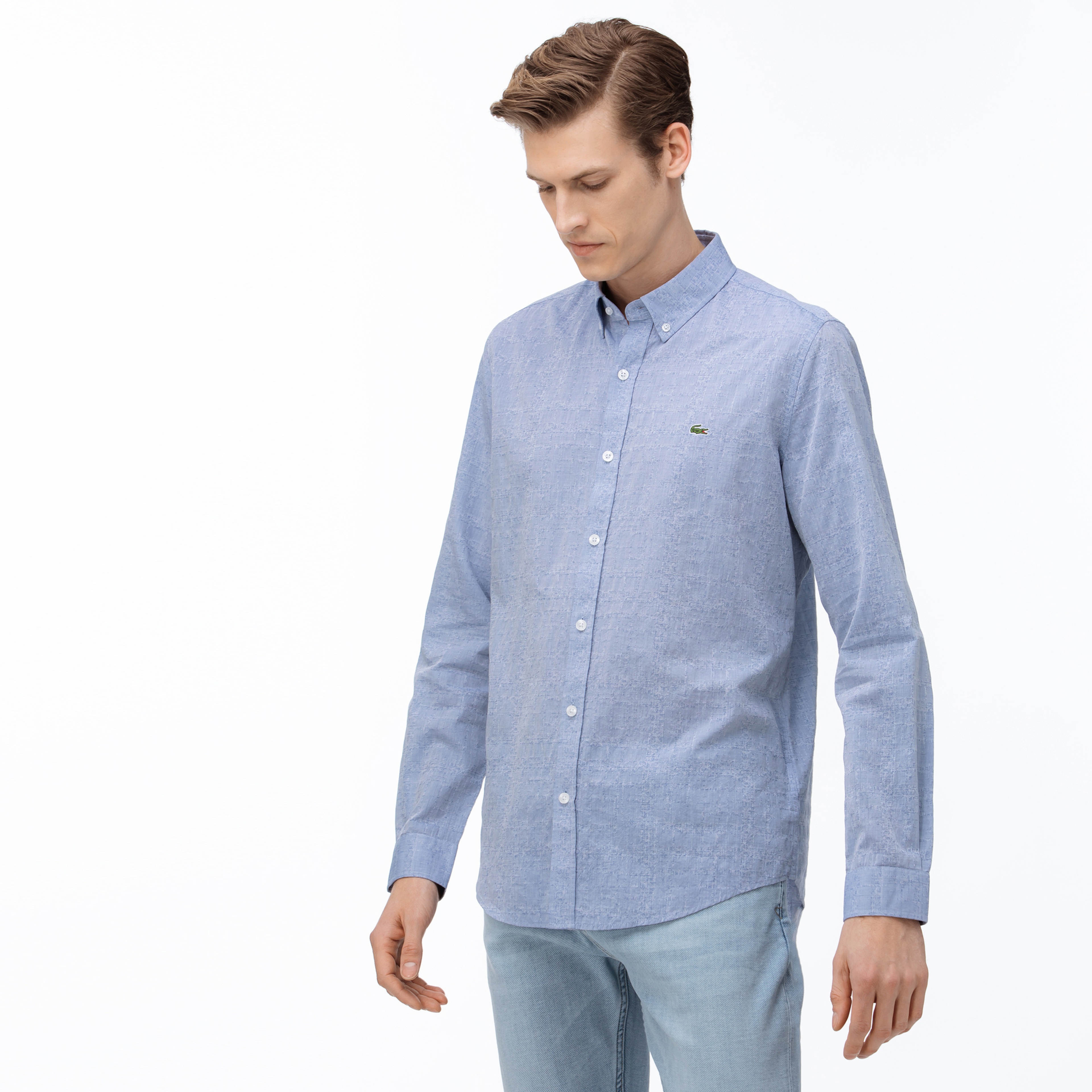 Lacoste Erkek Slim Fit Düğmeli Yaka Açık Mavi Gömlek