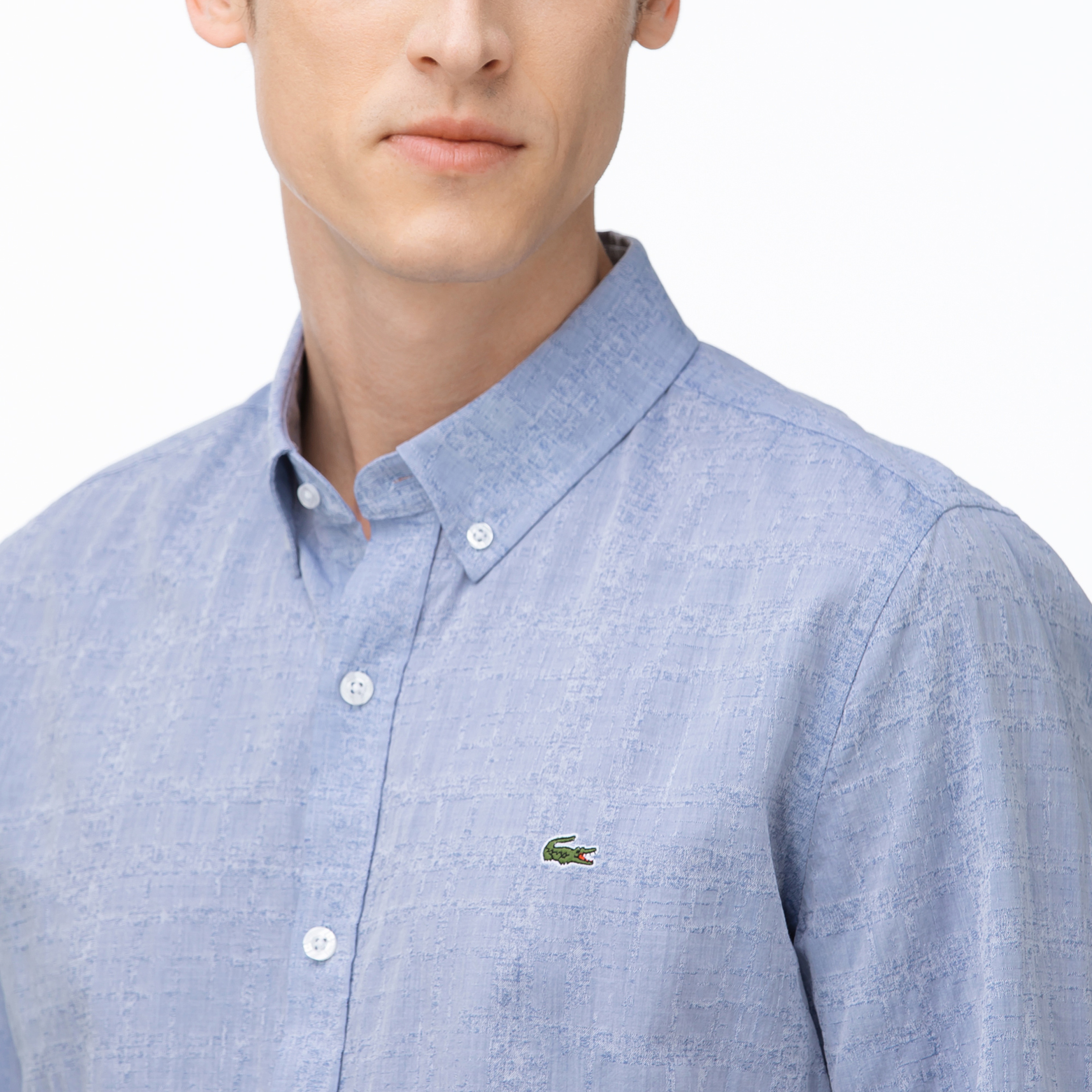 Lacoste Erkek Slim Fit Düğmeli Yaka Açık Mavi Gömlek
