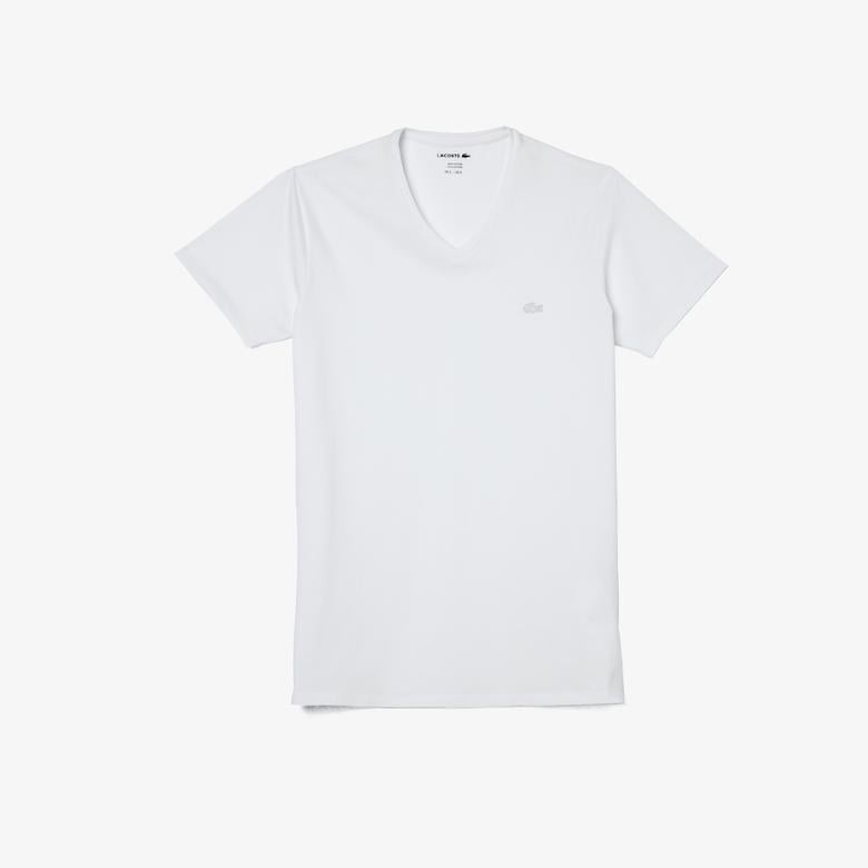 Erkek Slim Fit V Yaka Beyaz T-Shirt