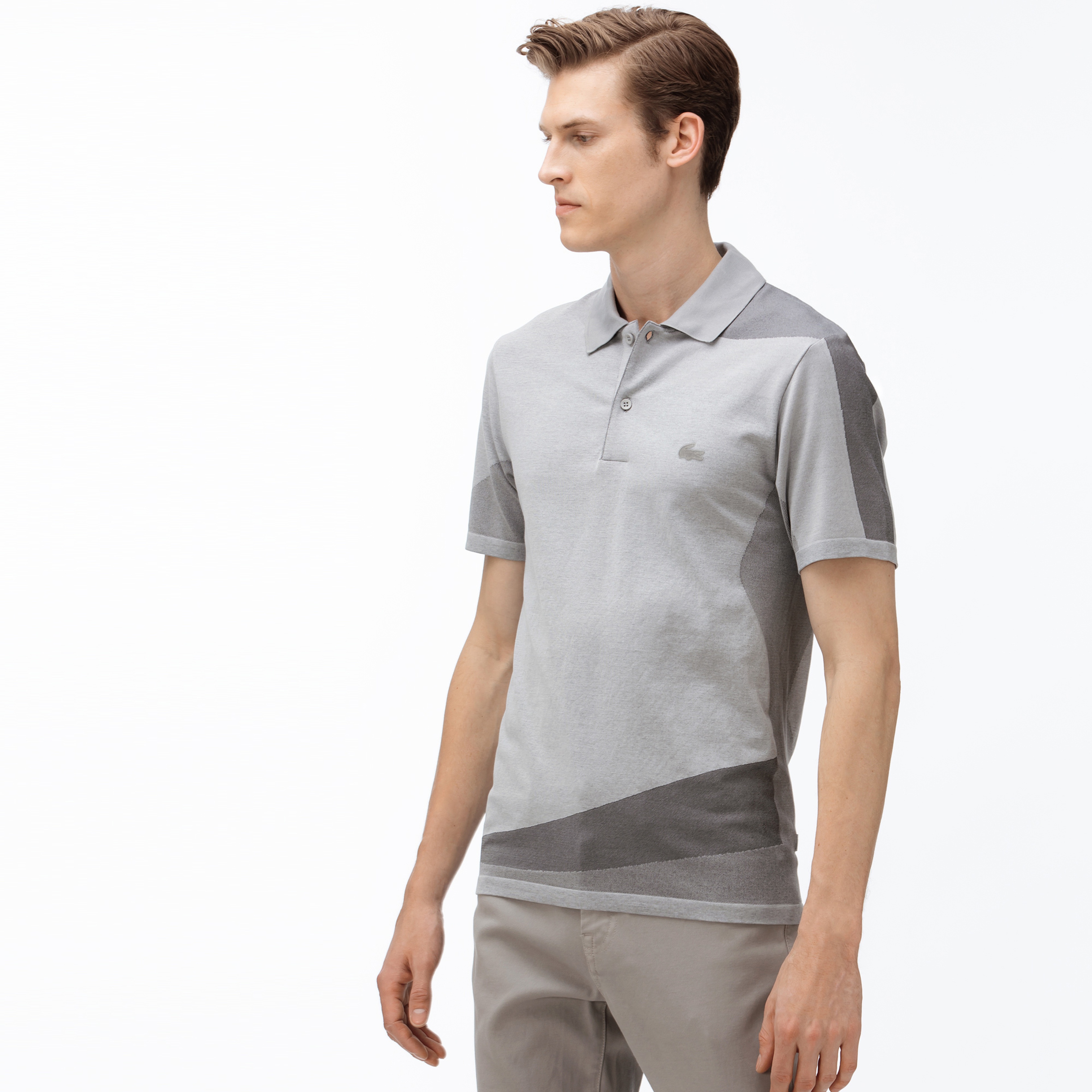 Lacoste Erkek Slim Fit Blok Desenli Gri Polo