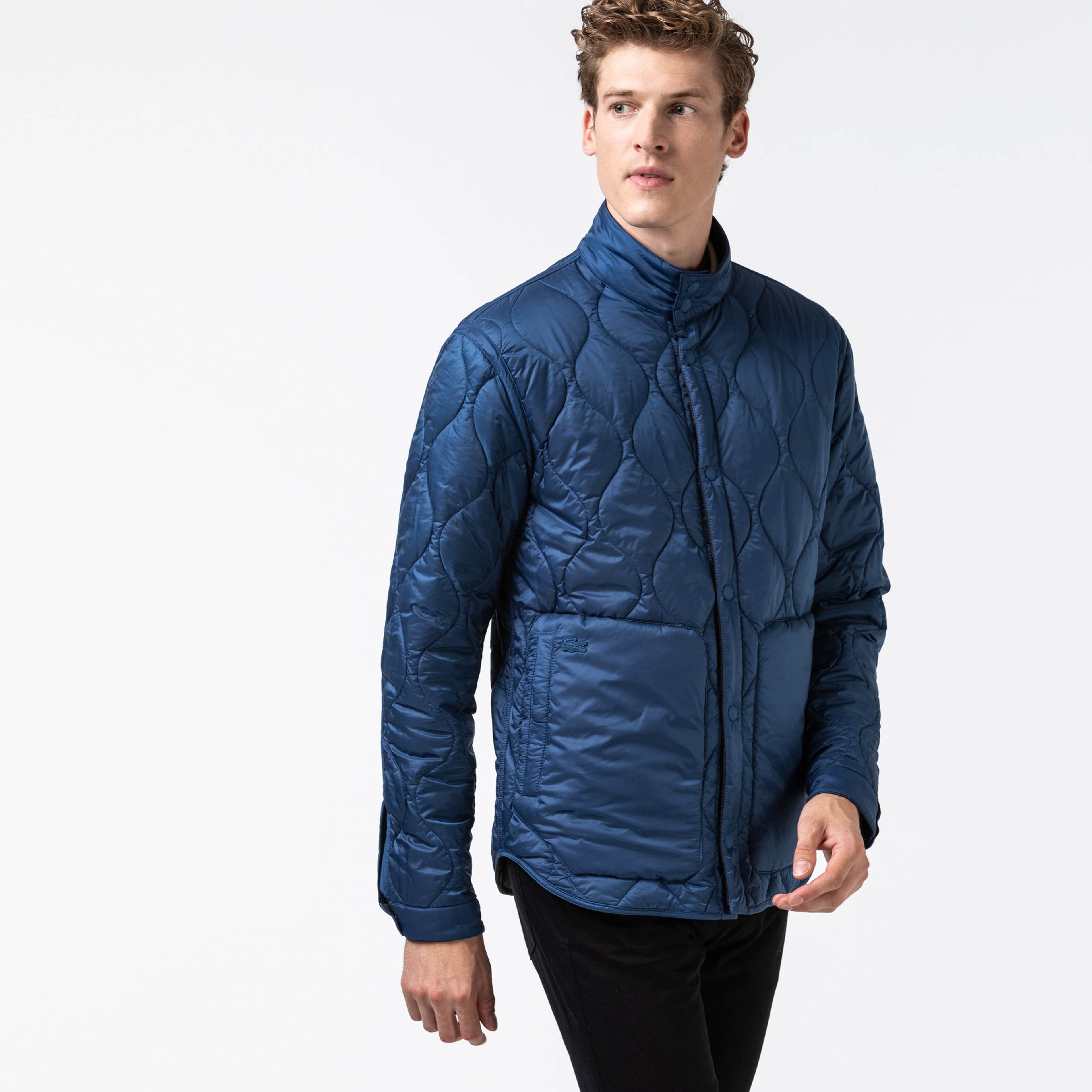 Lacoste Erkek Kapitone Dik Yaka Siyah - Lacivert Çift Taraflı Mont