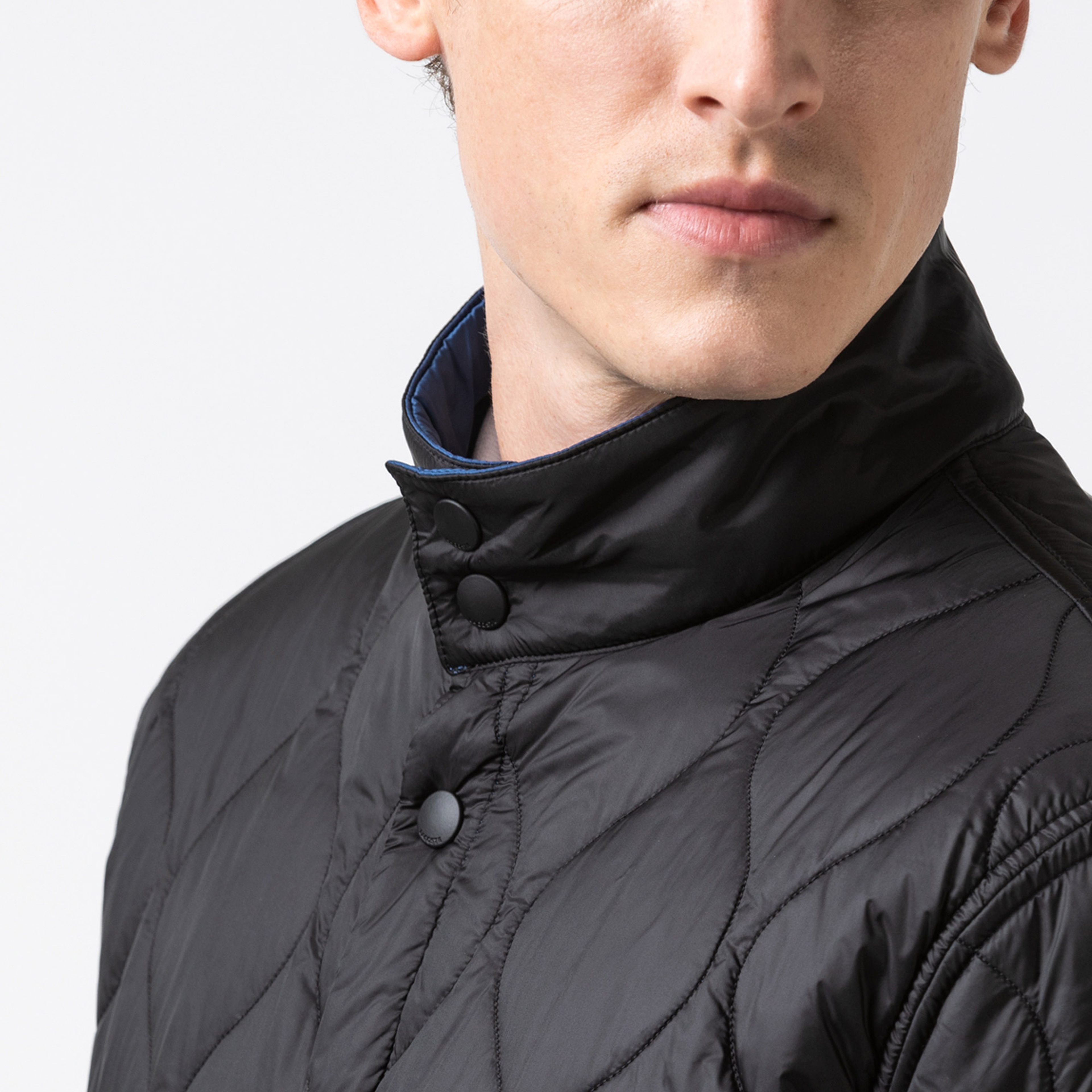 Lacoste Erkek Kapitone Dik Yaka Siyah - Lacivert Çift Taraflı Mont