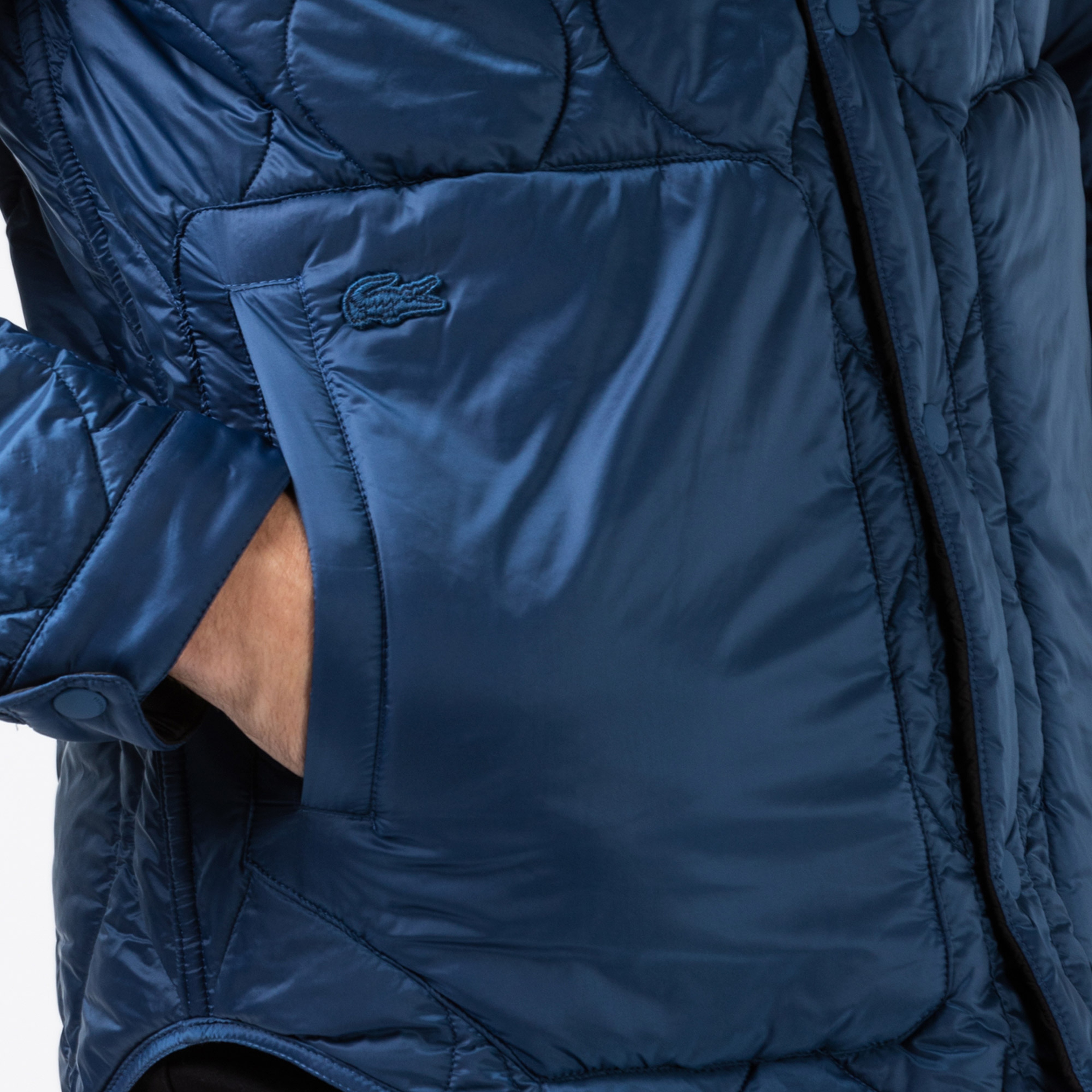 Lacoste Erkek Kapitone Dik Yaka Siyah - Lacivert Çift Taraflı Mont