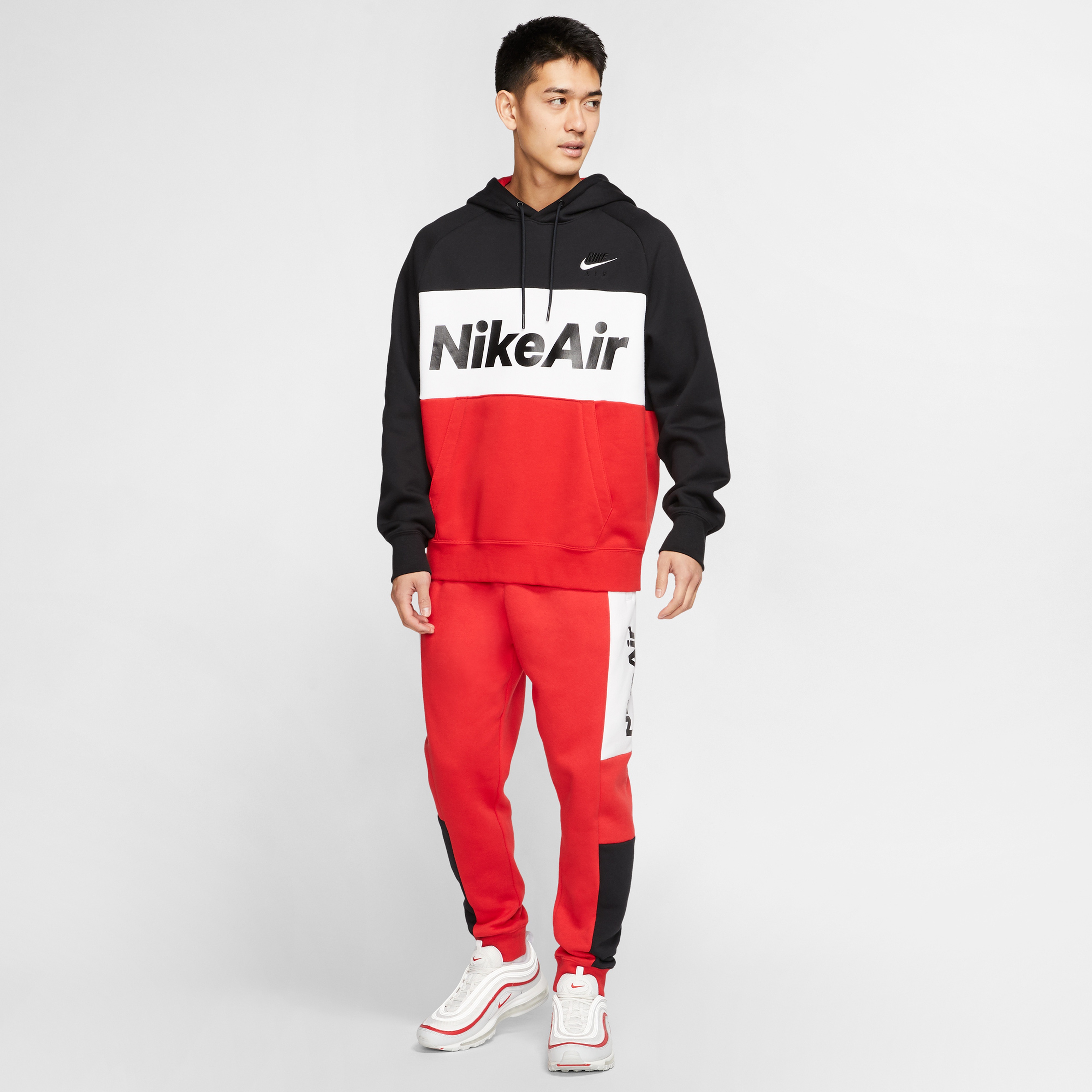 Nike Sportswear Air Erkek Siyah-Kırmızı Kapüşonlu Sweatshirt