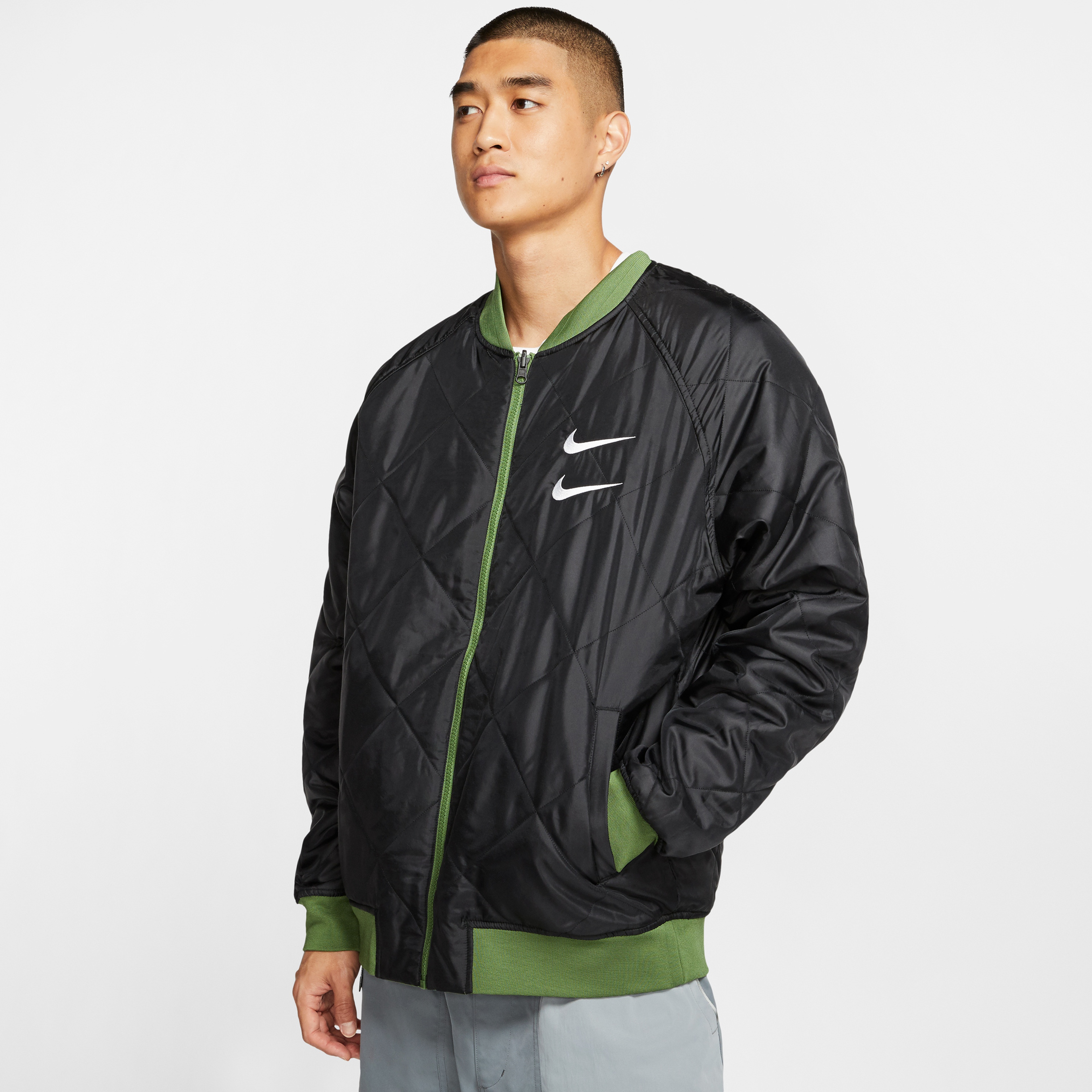 Nike Sportswear Swoosh Bomber Çift Taraflı Erkek Yeşil-Siyah Ceket