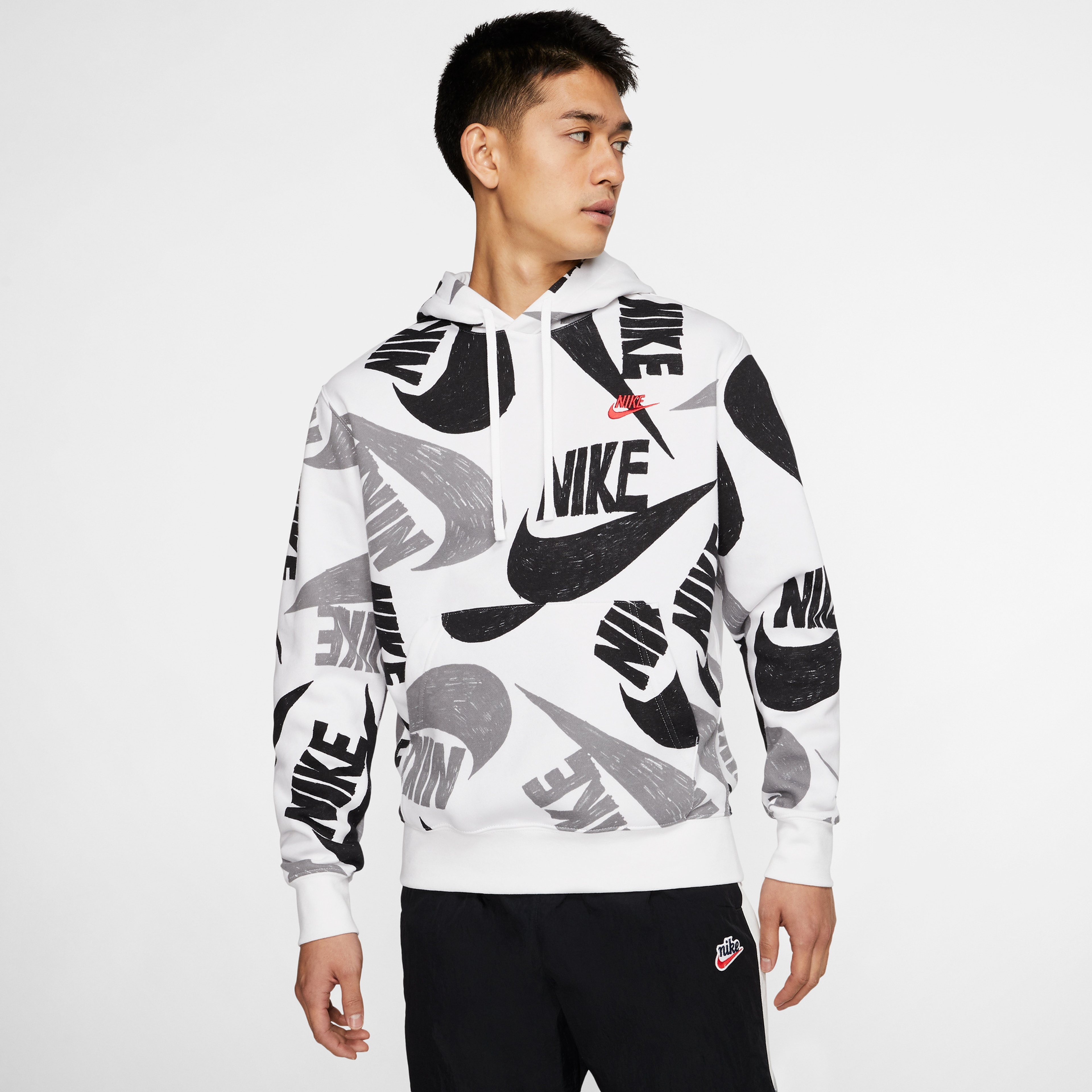 Nike Sportswear Club Erkek Beyaz-Siyah Kapüşonlu SweatshirtSCJ6312