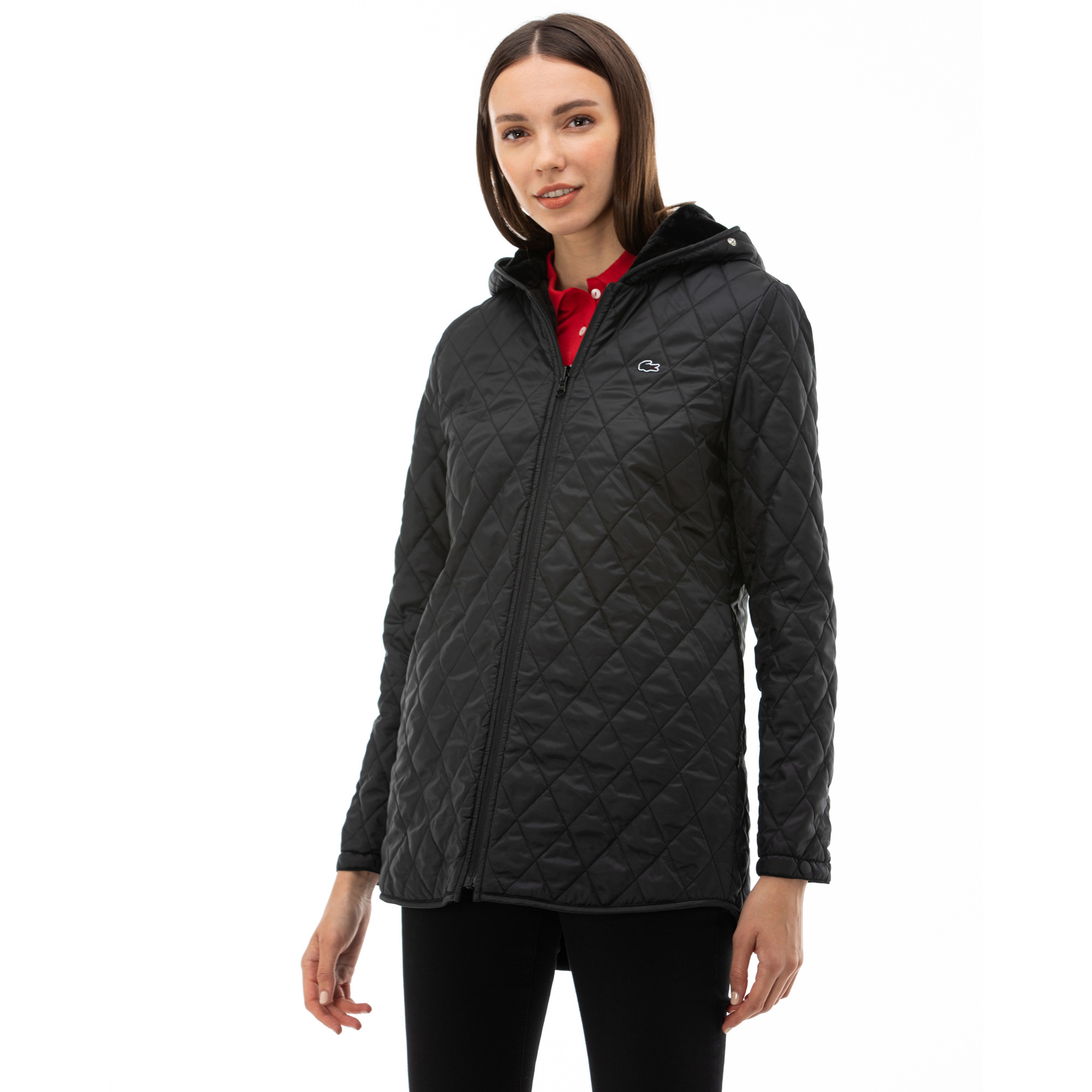 Lacoste Kadın Çift Kullanımlı Kapüşonlu Siyah Mont