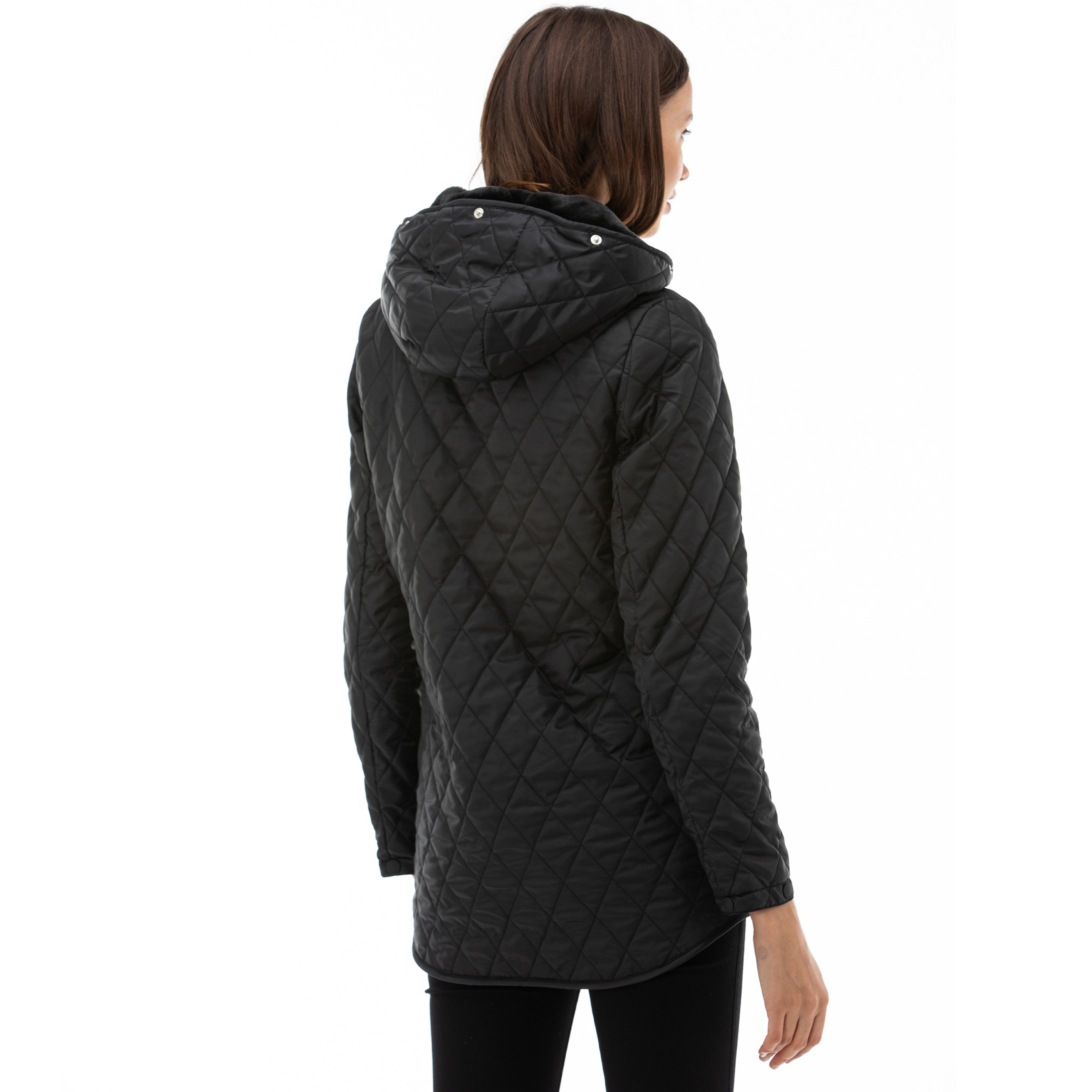 Lacoste Kadın Çift Kullanımlı Kapüşonlu Siyah Mont