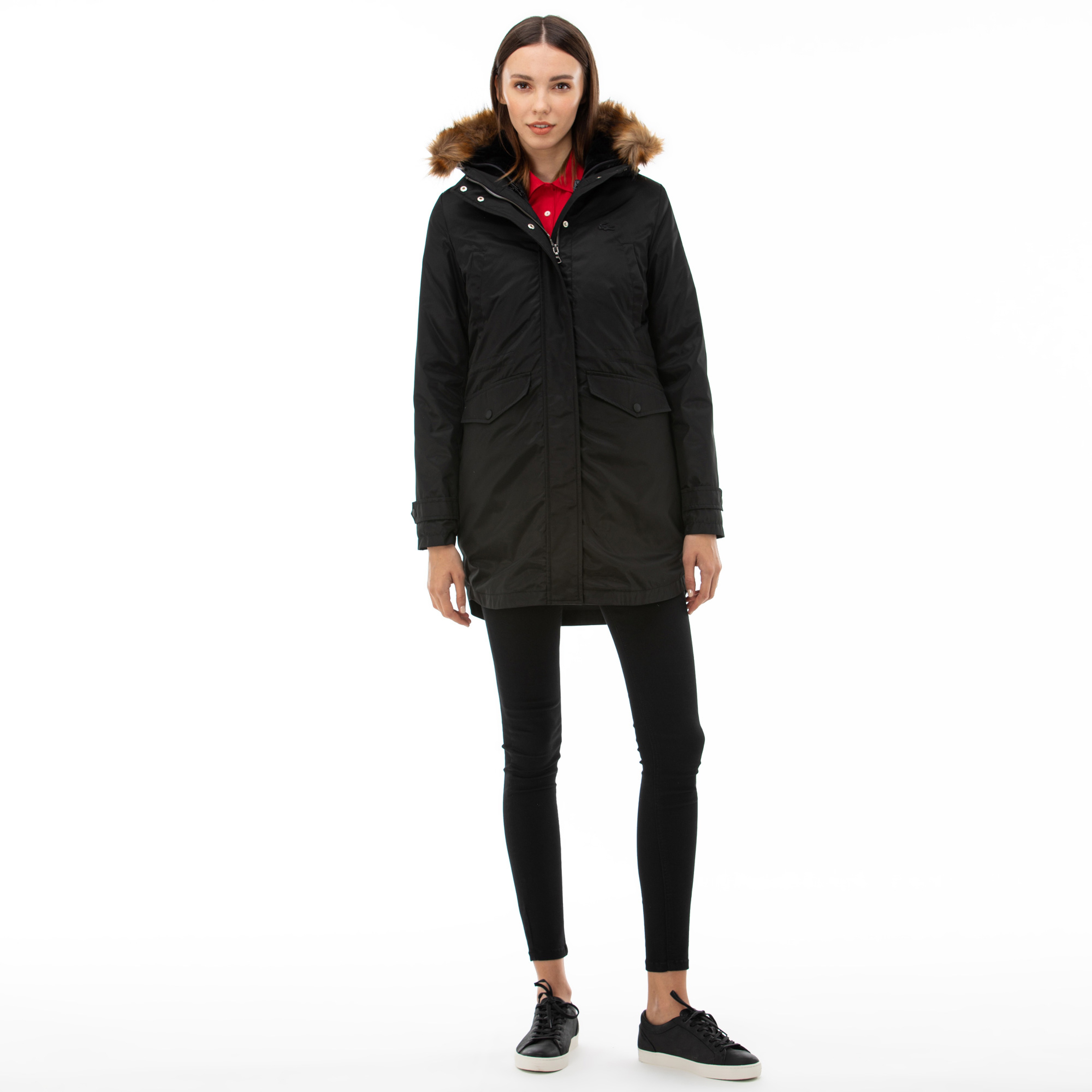 Lacoste Kadın Çift Kullanımlı Kapüşonlu Siyah Mont