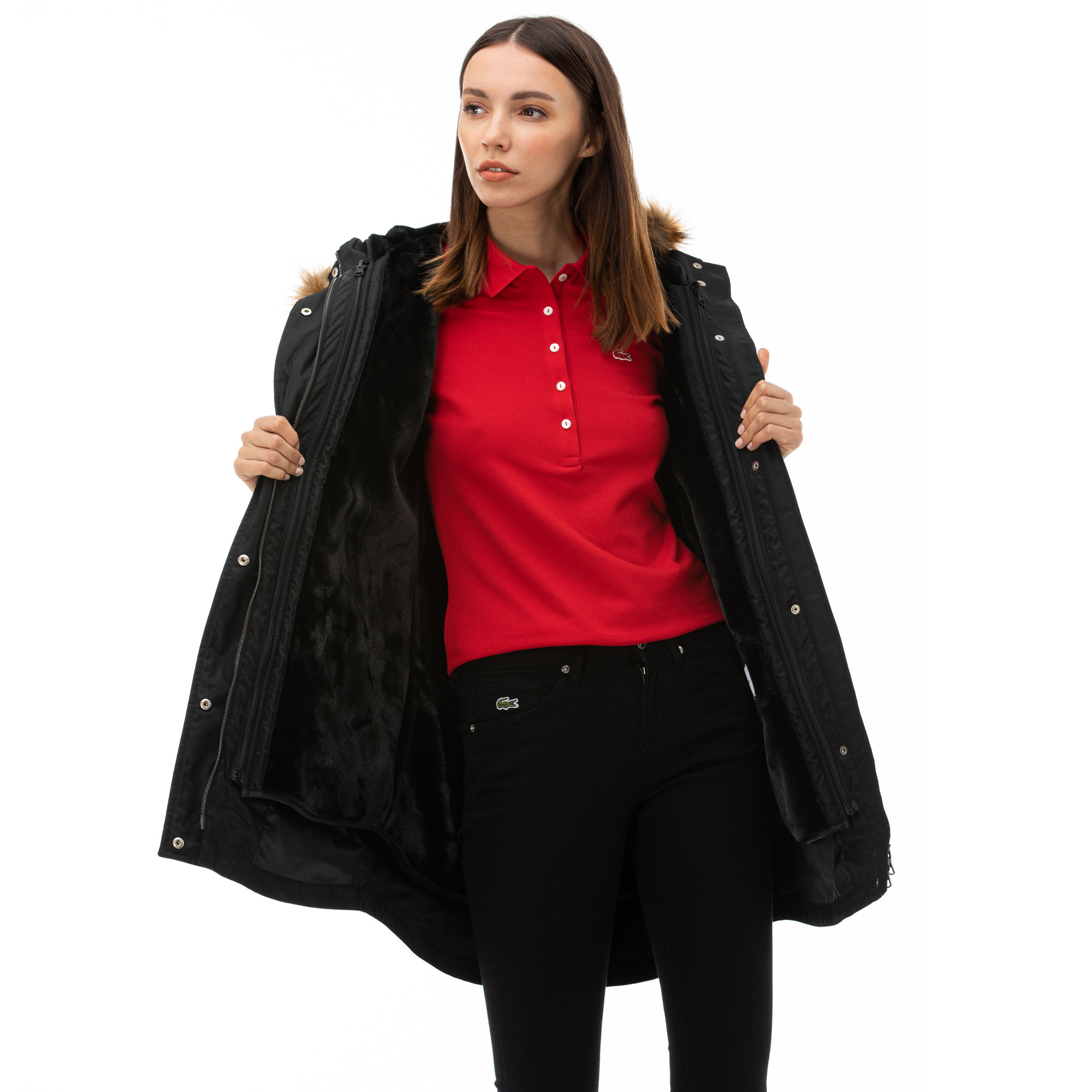 Lacoste Kadın Çift Kullanımlı Kapüşonlu Siyah Mont