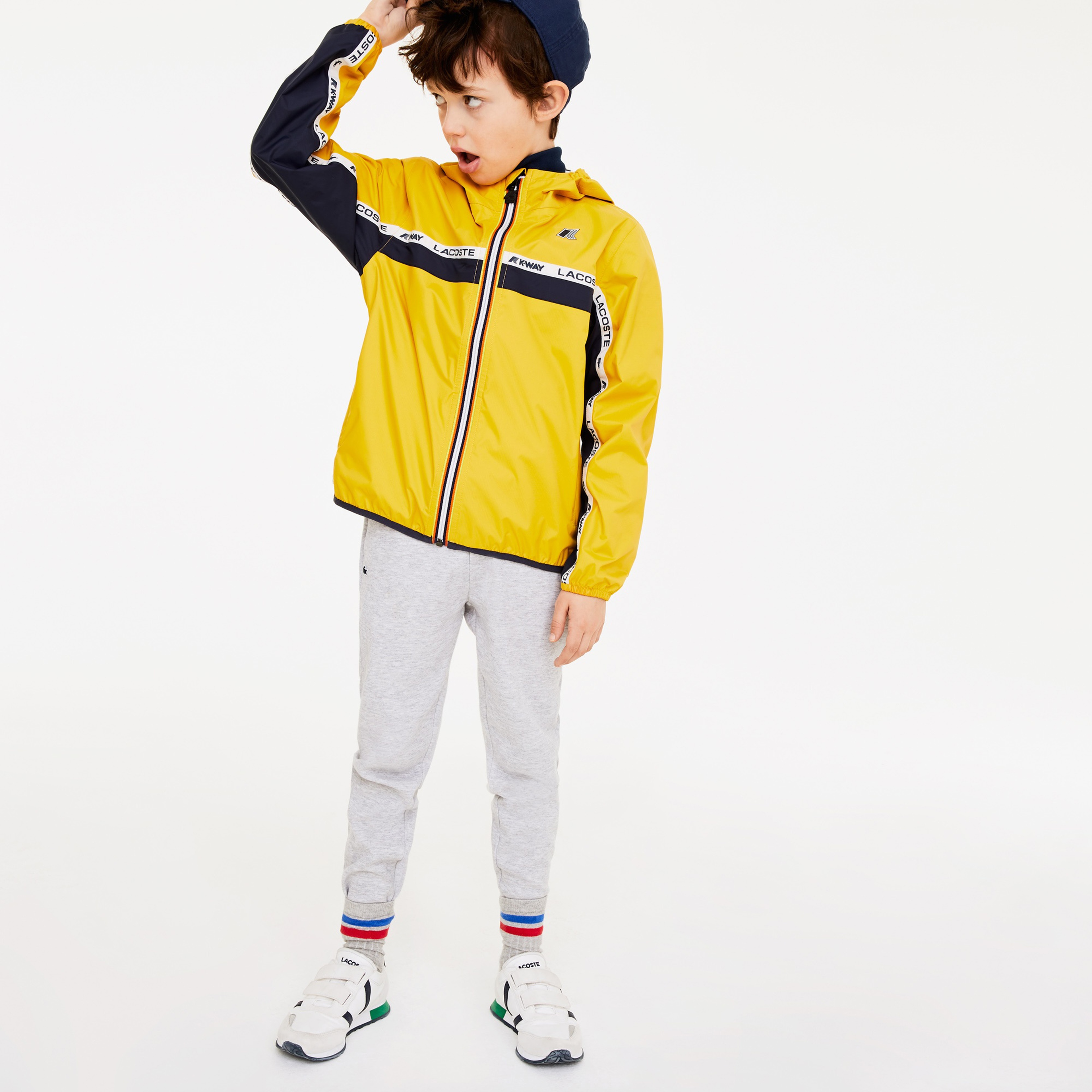 Lacoste Çocuk X K- Way Katlanabilir Su Geçirmez Kapüşonlu Blok Desenli Sarı Mont