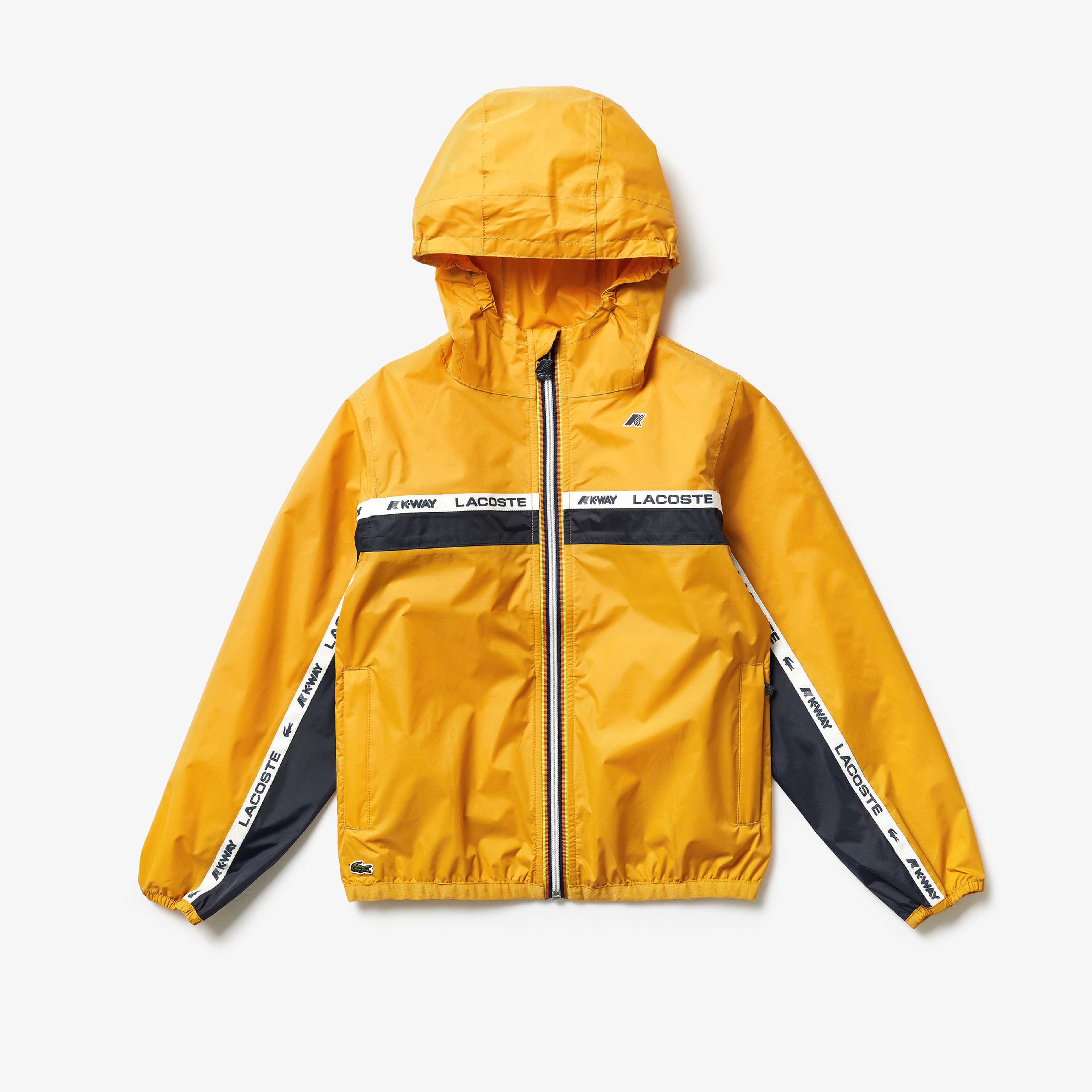 Lacoste Çocuk X K- Way Katlanabilir Su Geçirmez Kapüşonlu Blok Desenli Sarı Mont