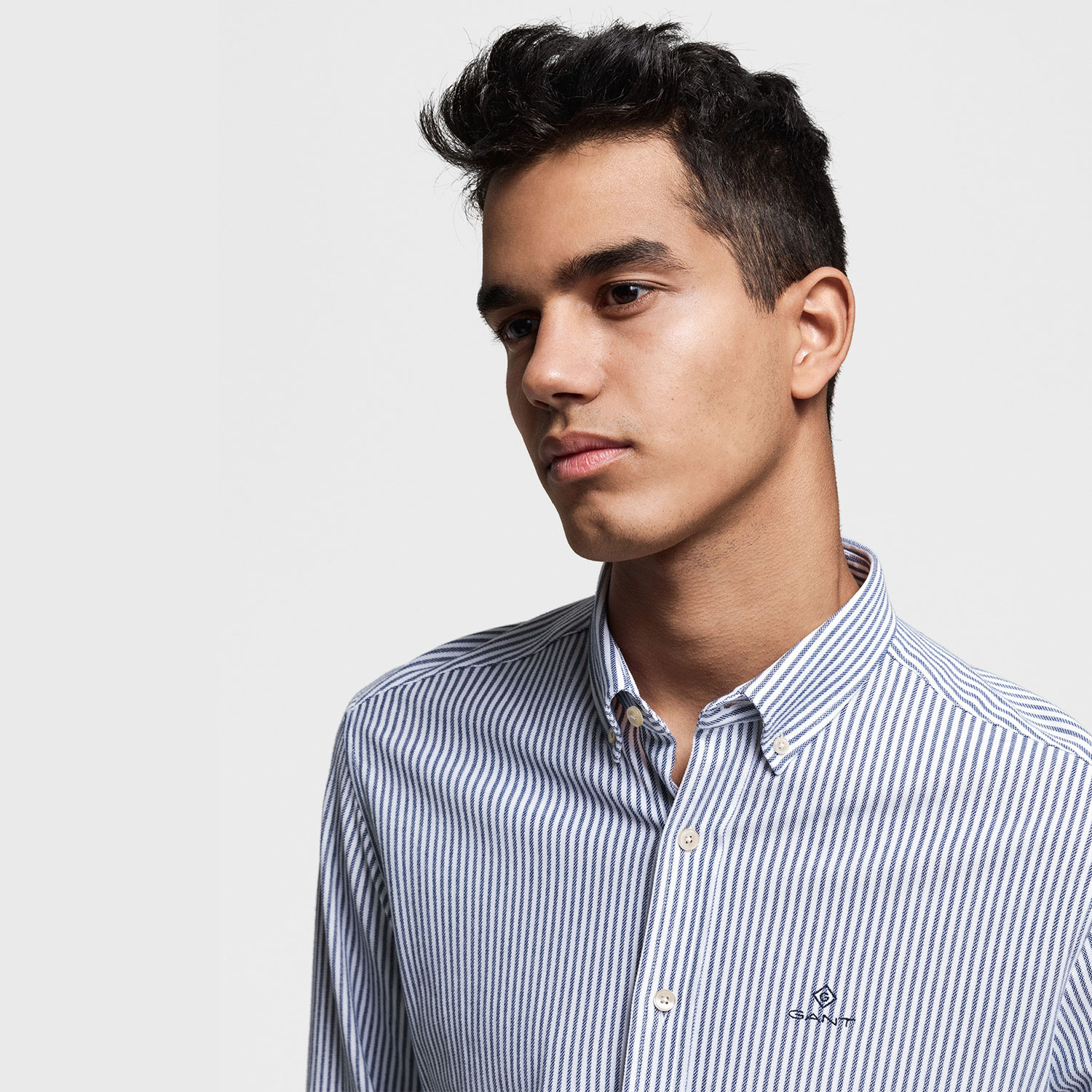 GANT Erkek Mavi Çizgili Regular Fit Tech Prep Gömlek