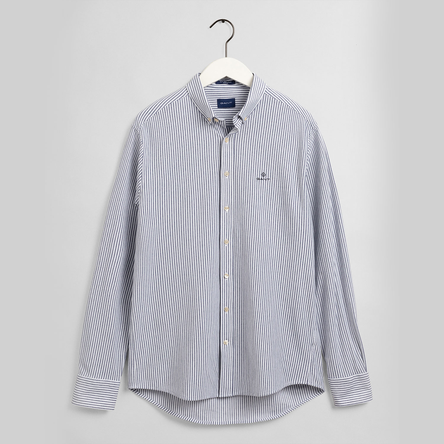 GANT Erkek Mavi Çizgili Regular Fit Tech Prep Gömlek