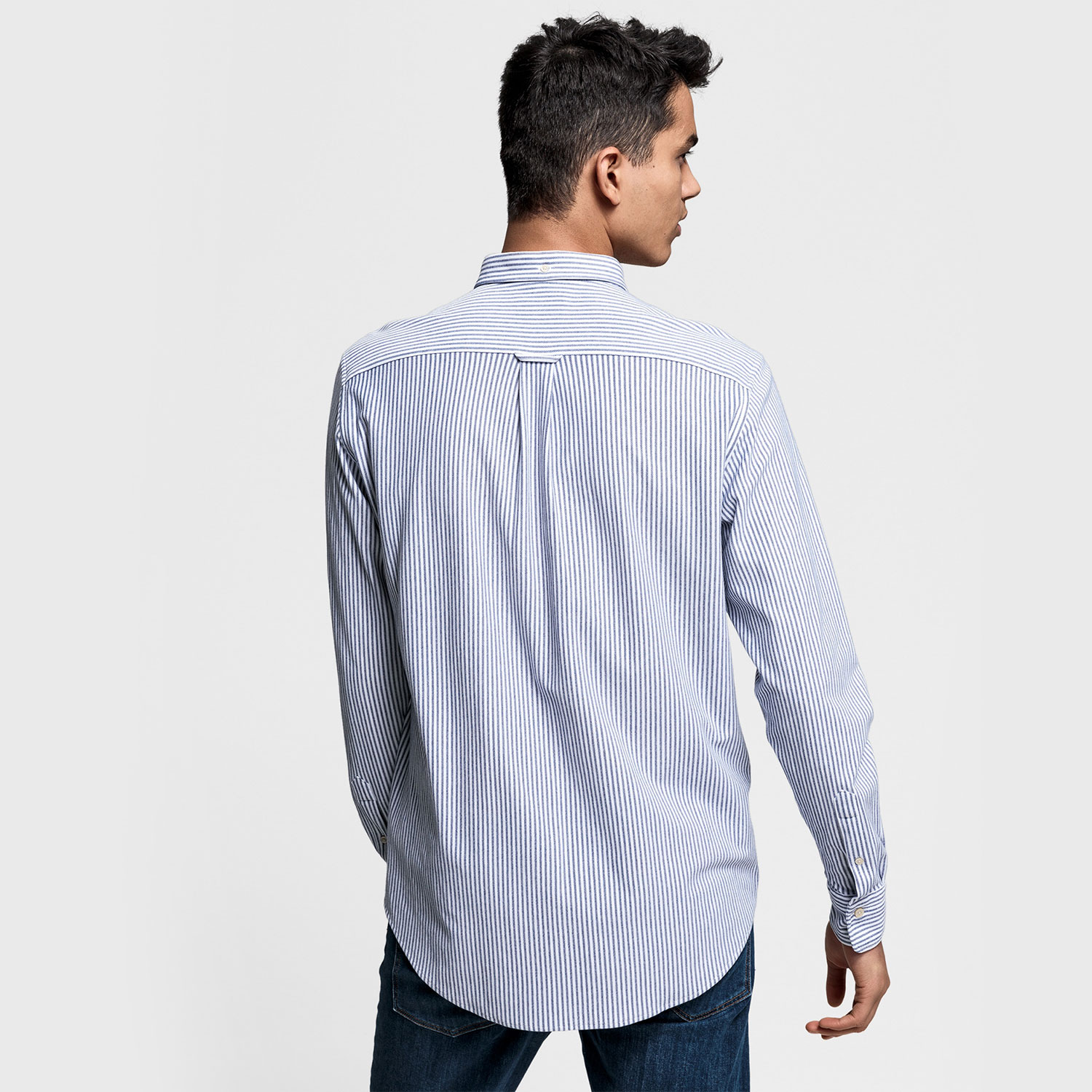 GANT Erkek Mavi Çizgili Regular Fit Tech Prep Gömlek