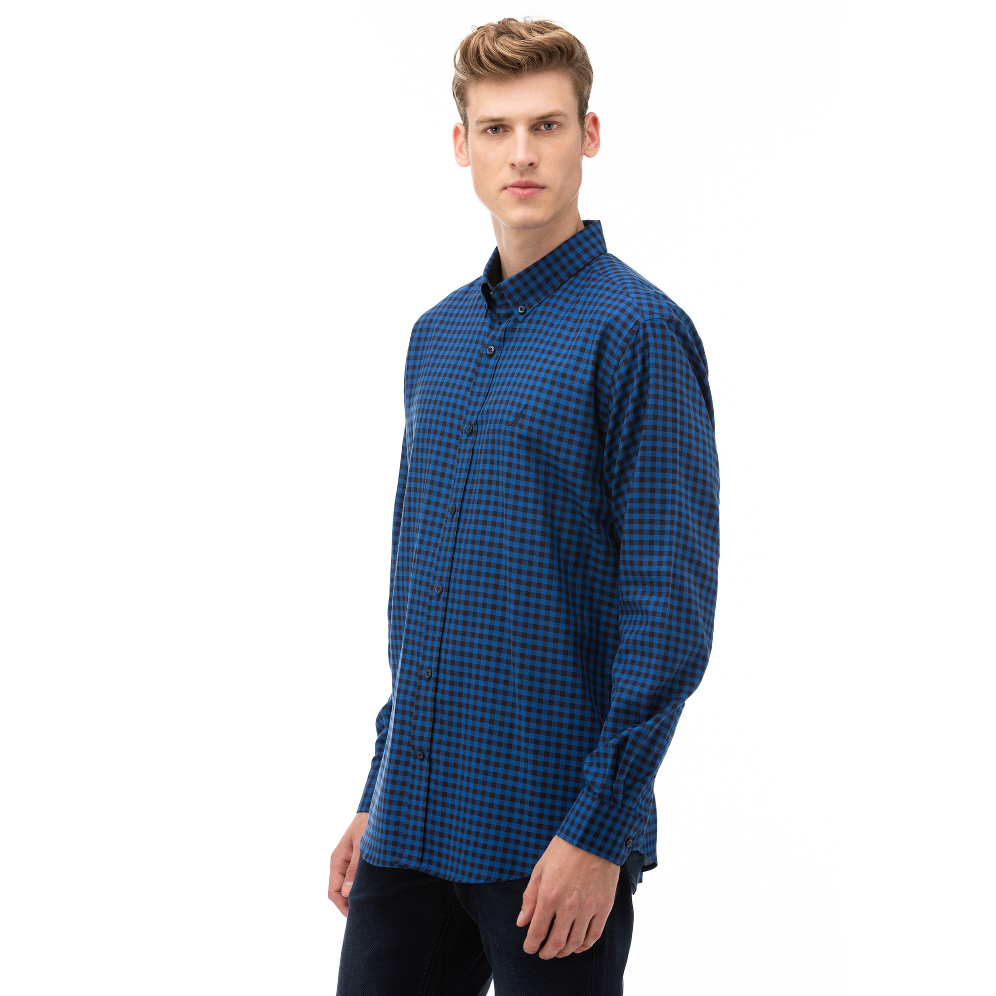 NAUTICA Erkek Mavi Classic Fit Kareli Gömlek