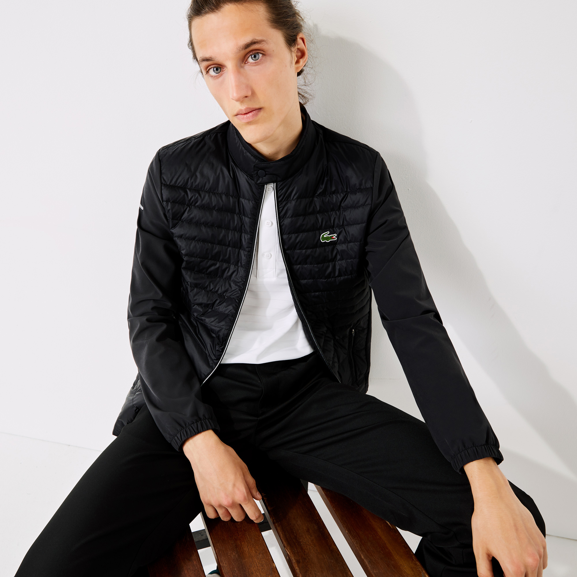 Lacoste Sport Erkek Suya Dayanıklı Dik Yaka Kapitone Siyah Mont