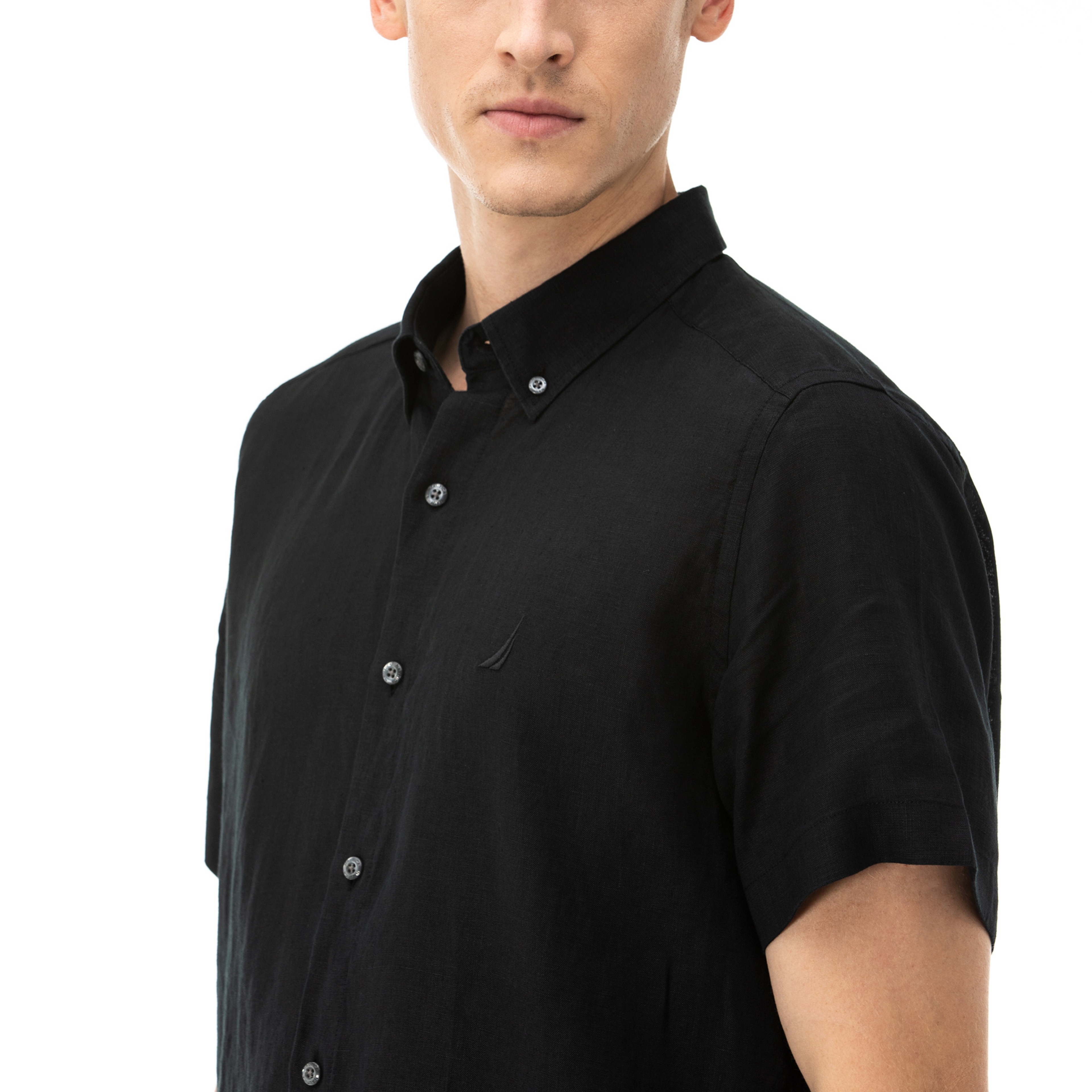 NAUTICA ERKEK CLASSIC FIT SİYAH KISA KOLLU KETEN GÖMLEK