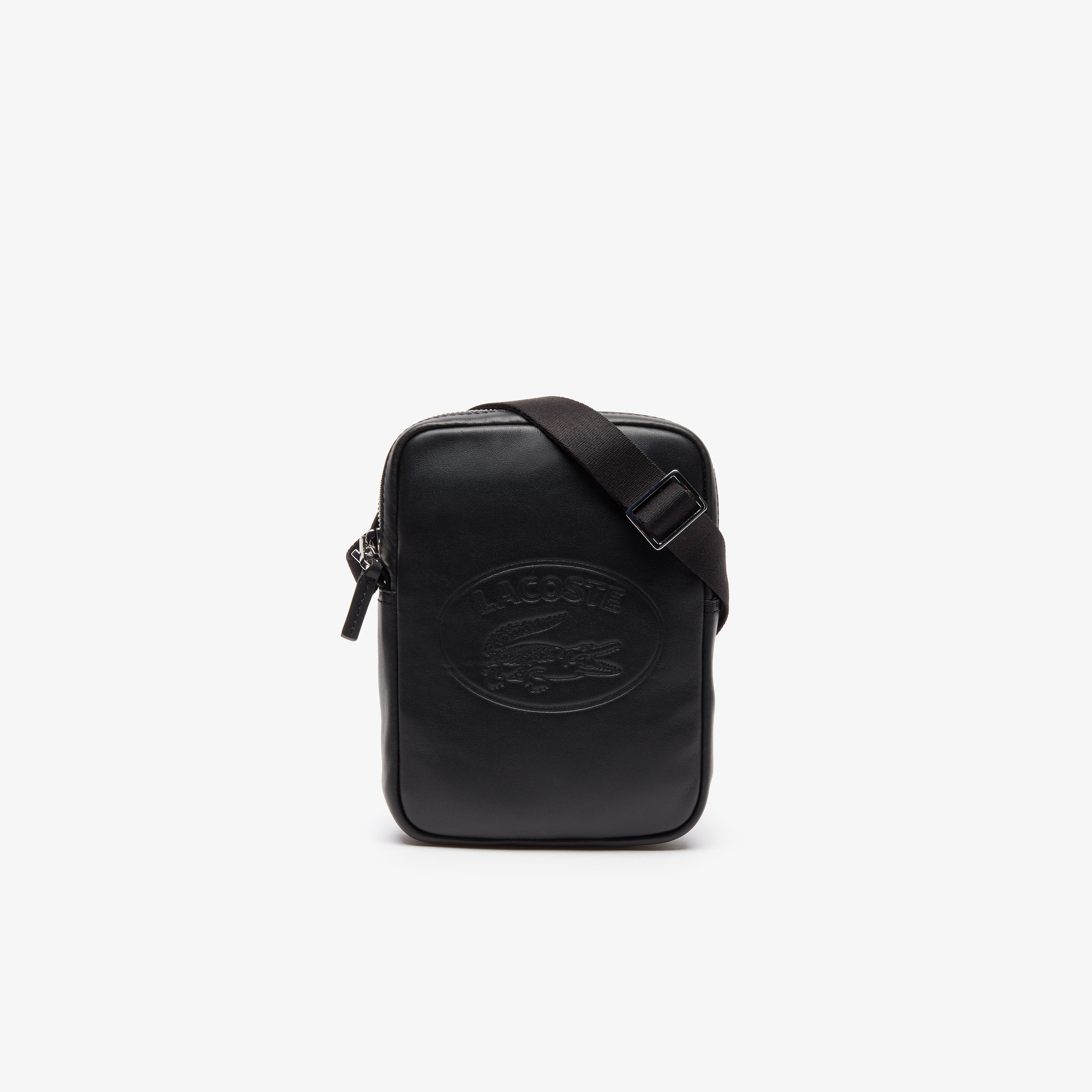 Lacoste L.12.12 Cuir Deri Timsah Baskılı Siyah Kamera Çantası