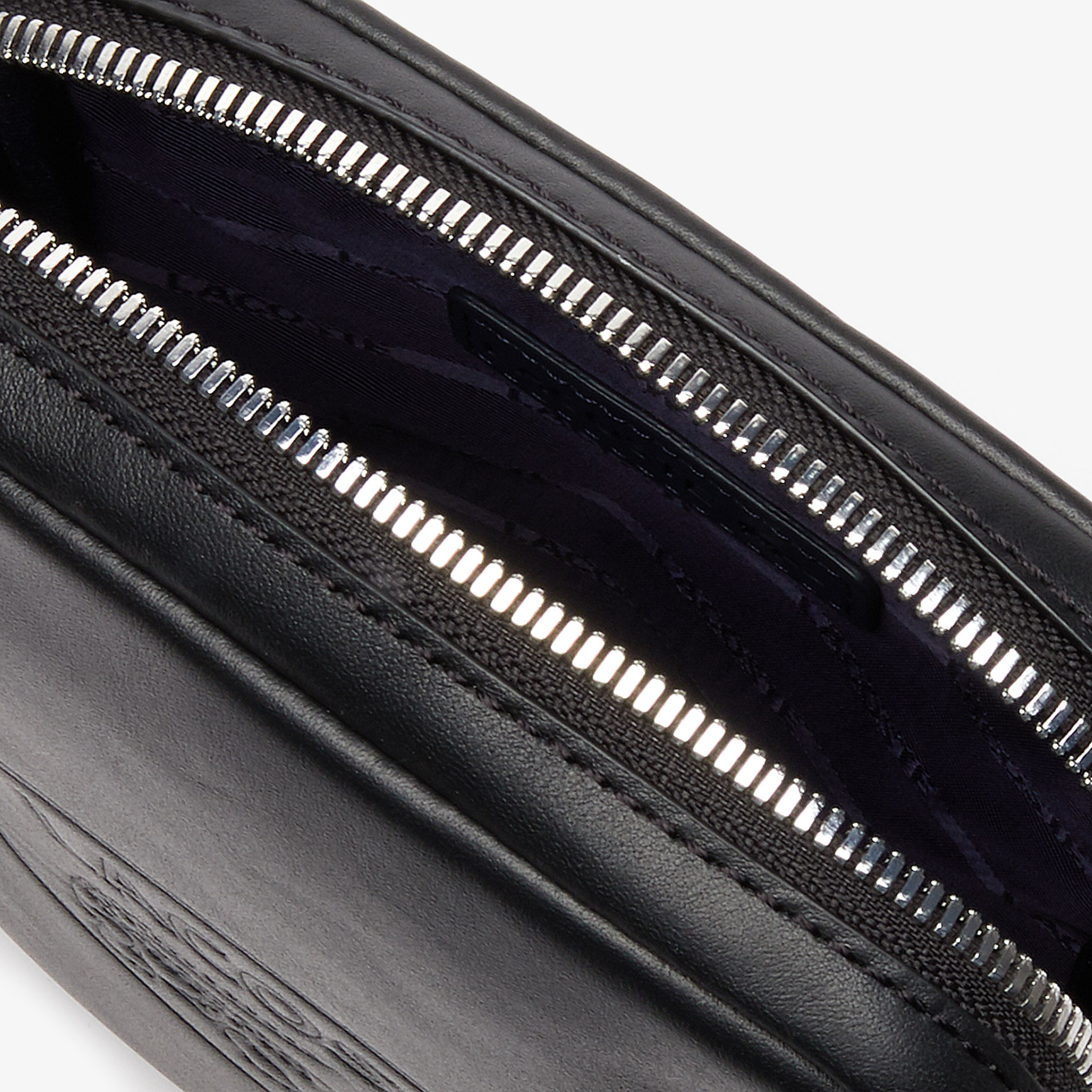 Lacoste L.12.12 Cuir Deri Timsah Baskılı Siyah Kamera Çantası