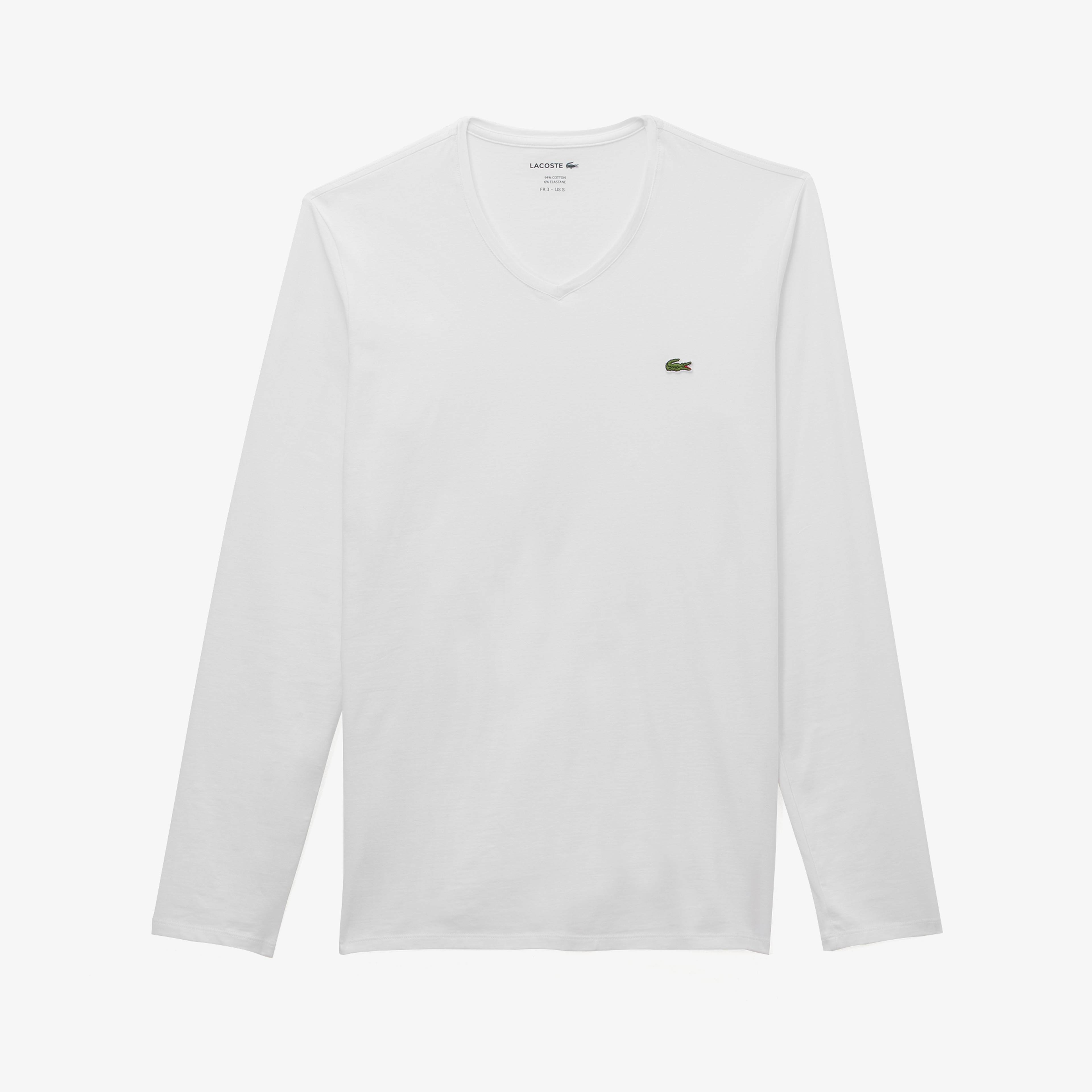 Lacoste Erkek Regular Fit Uzun Kollu V Yaka Beyaz T-Shirt