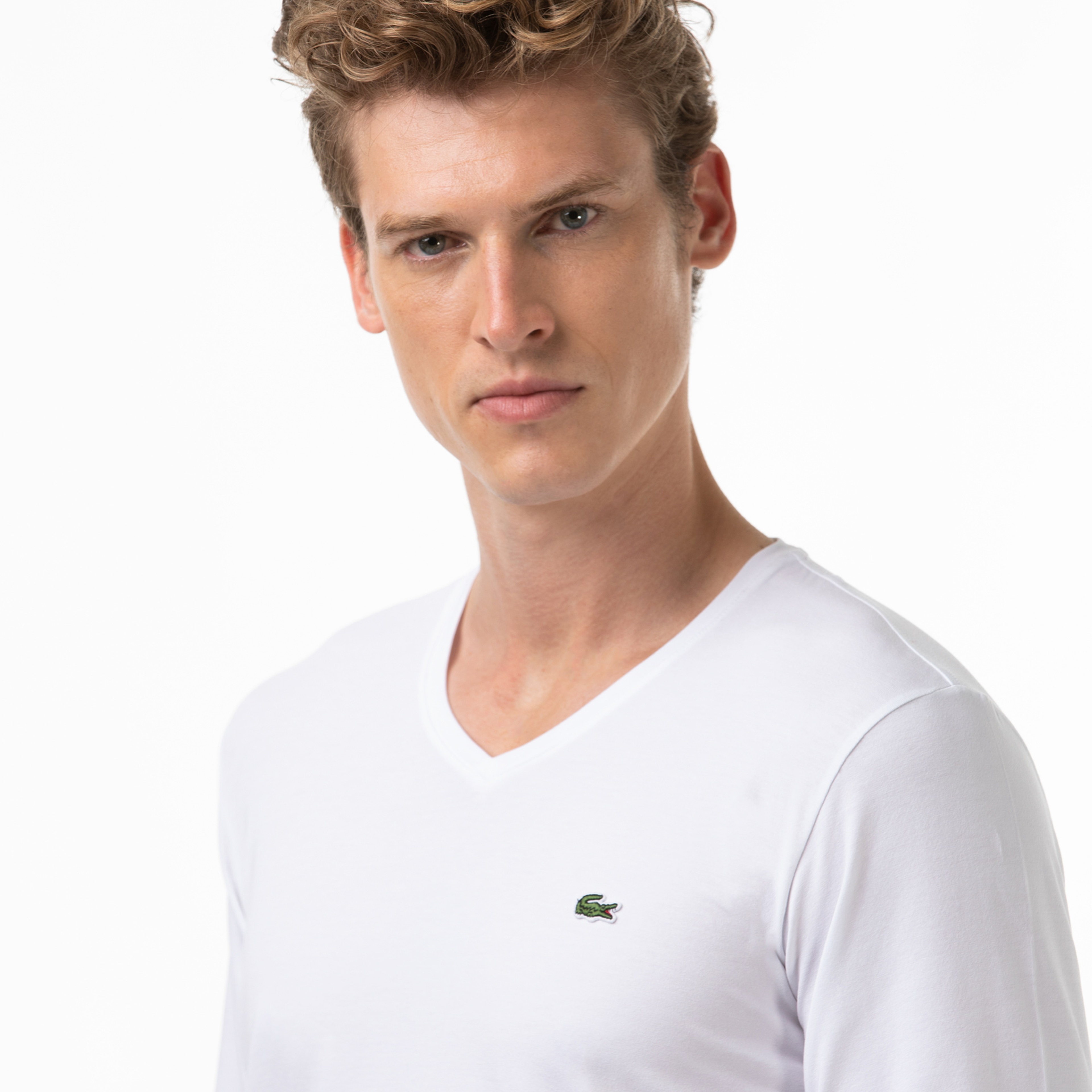Lacoste Erkek Regular Fit Uzun Kollu V Yaka Beyaz T-Shirt