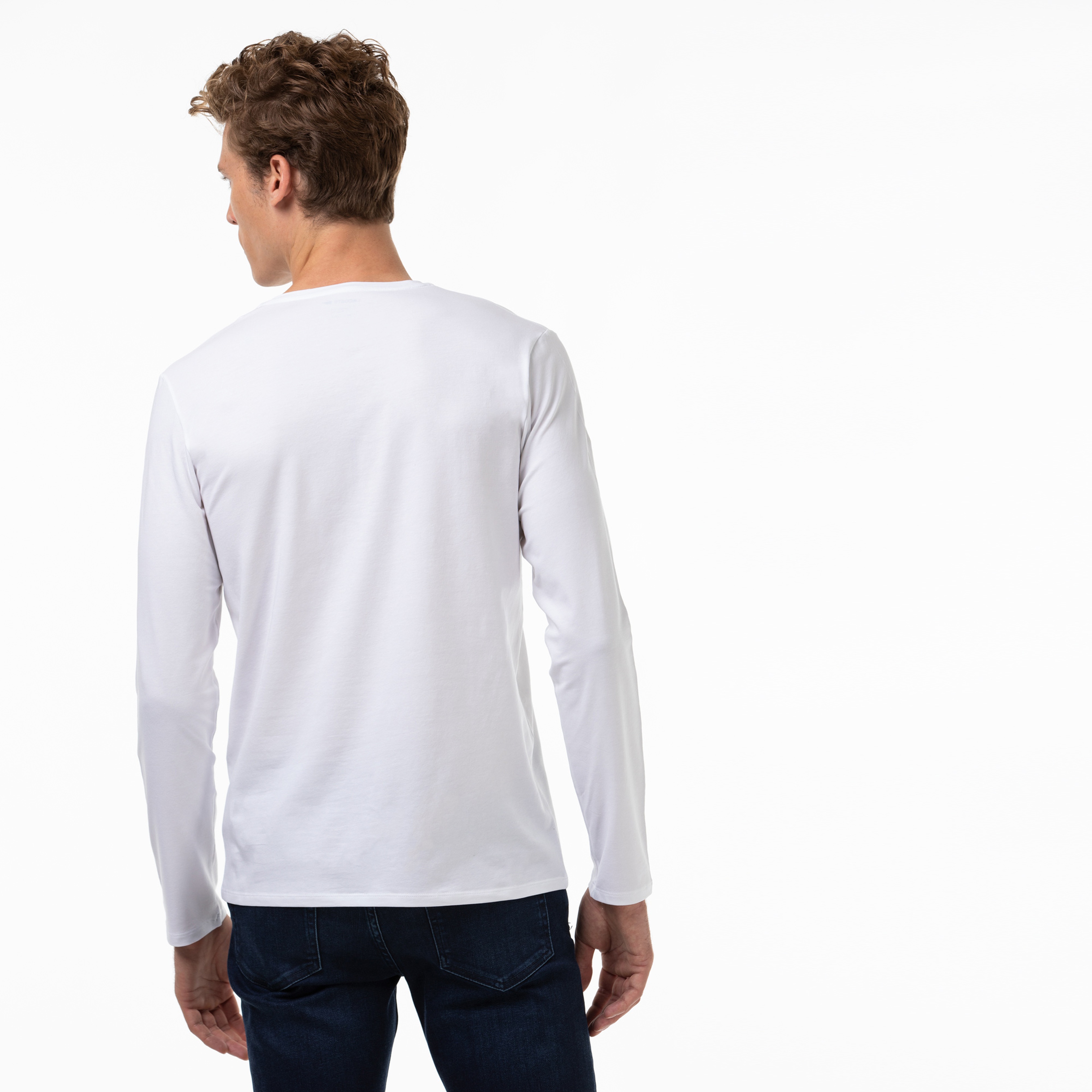 Lacoste Erkek Regular Fit Uzun Kollu V Yaka Beyaz T-Shirt