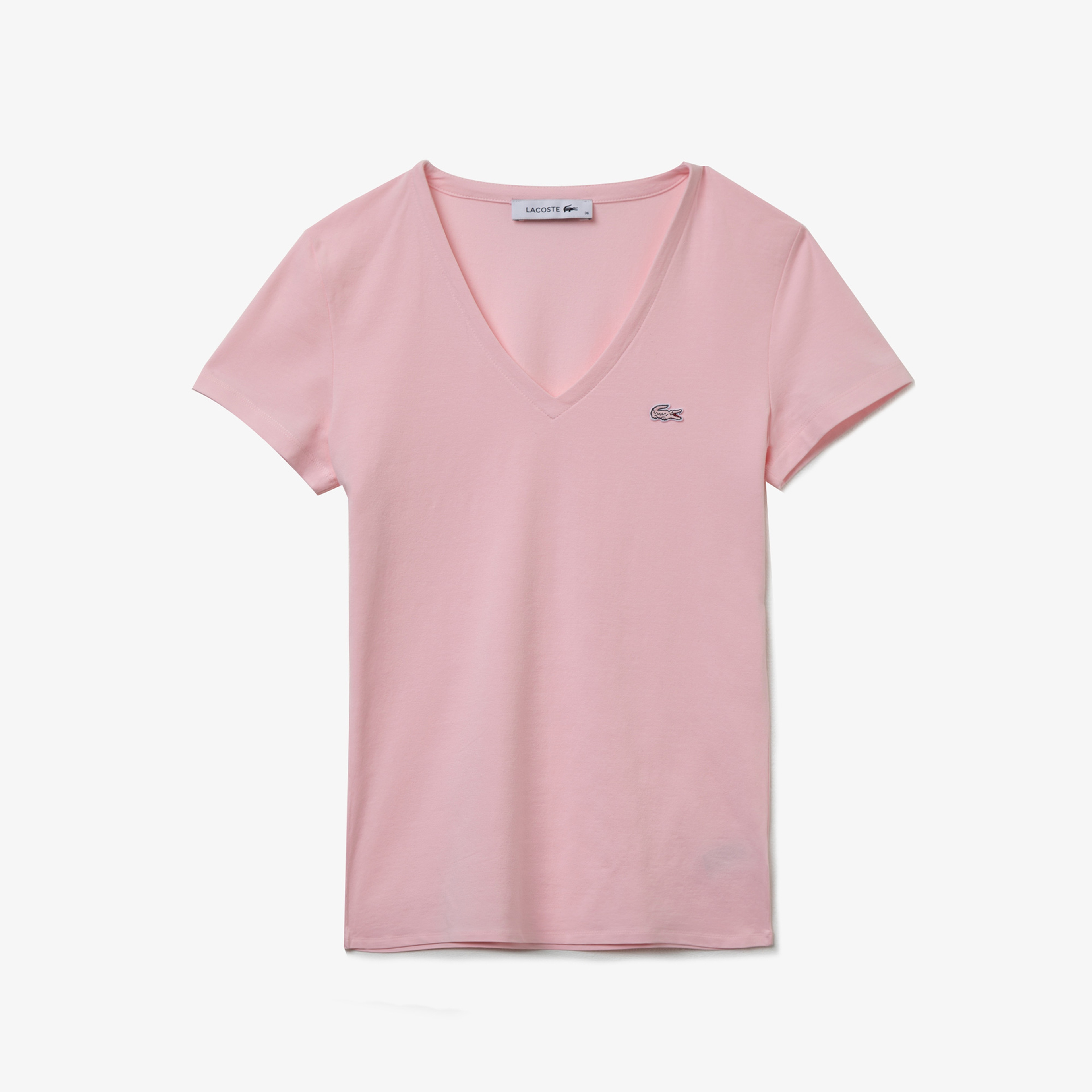 Lacoste Kadın V Yaka Açık Pembe T-Shirt