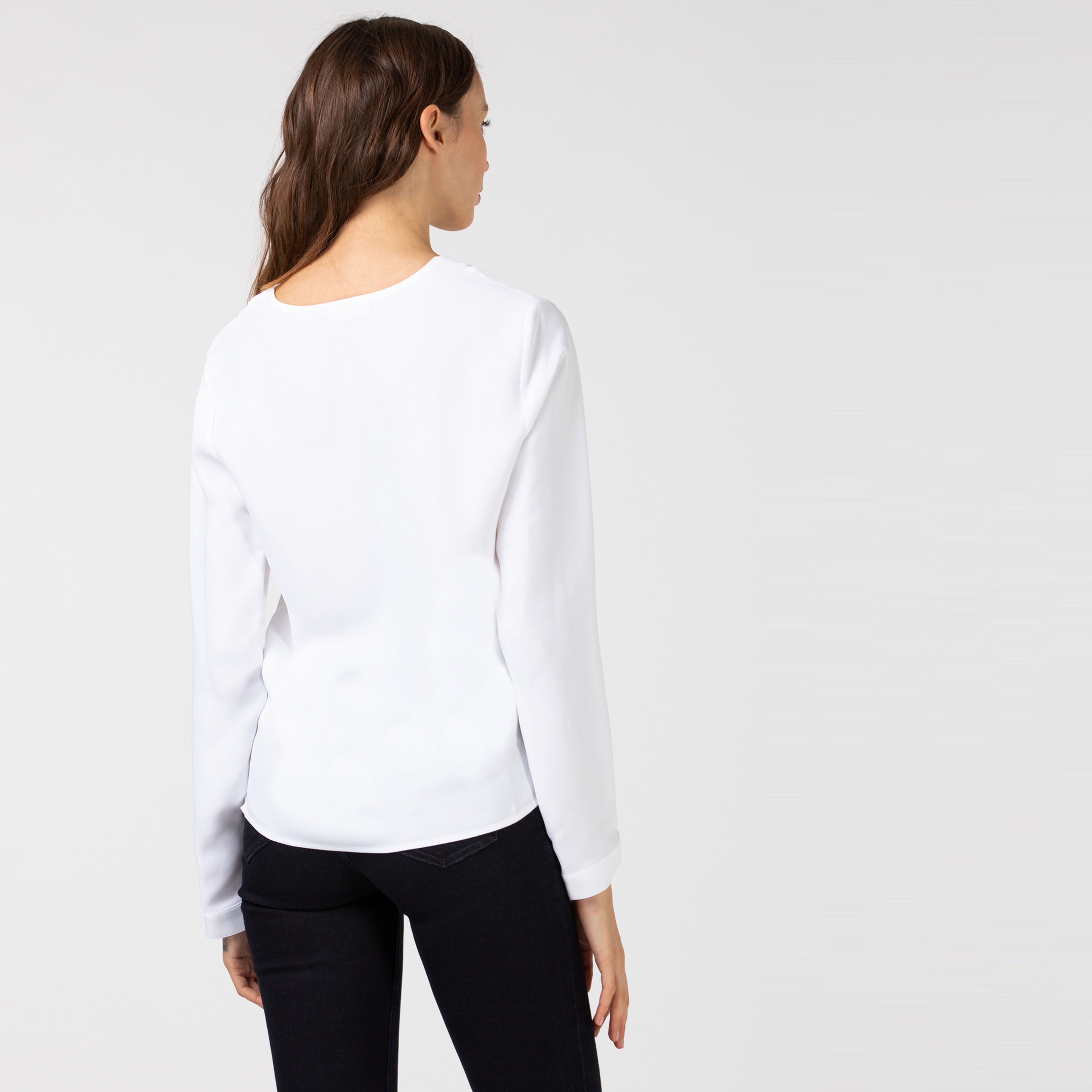 Lacoste Kadın V Yaka Uzun Kollu Beyaz Bluz