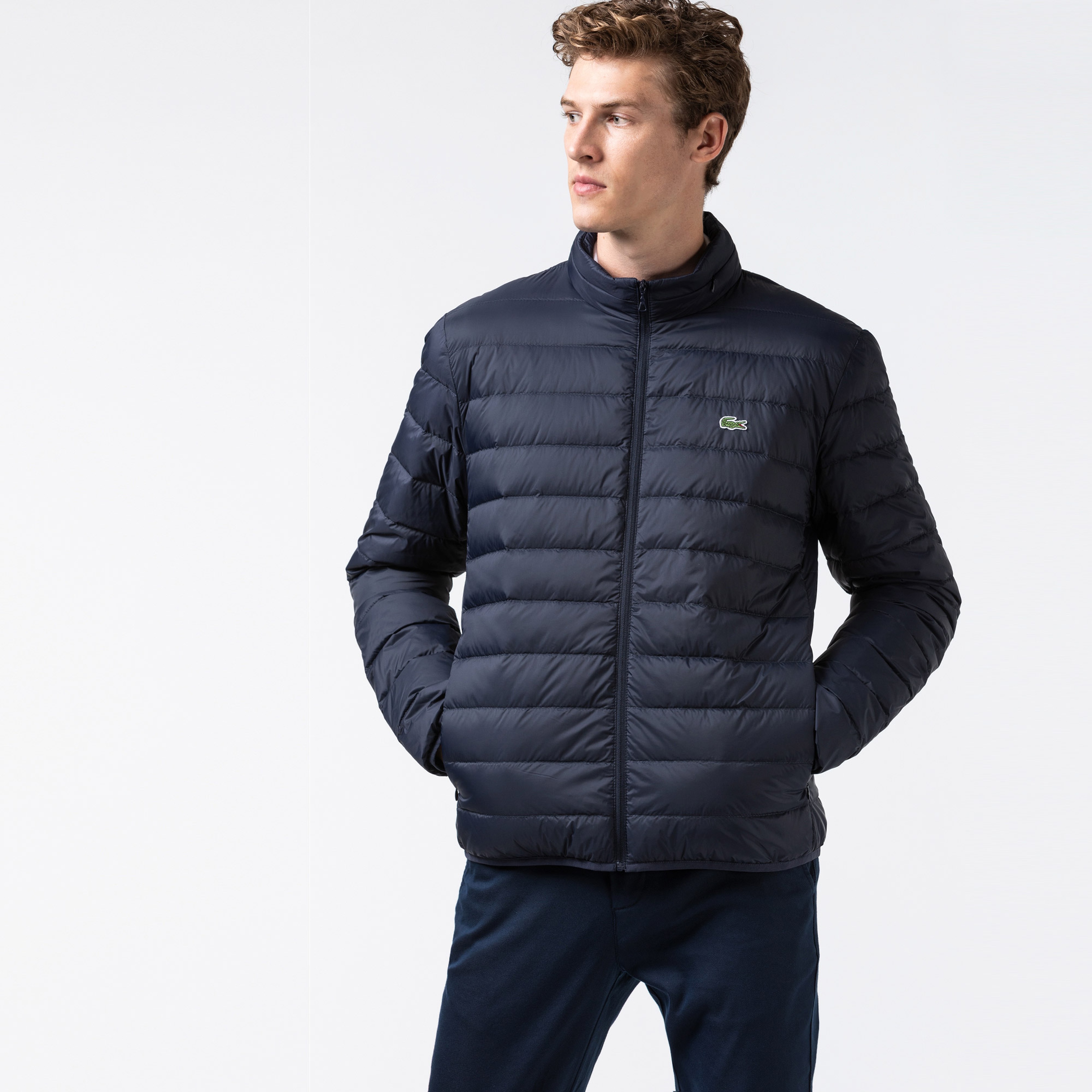 Lacoste Erkek Kapitone Dik Yaka Lacivert Mont