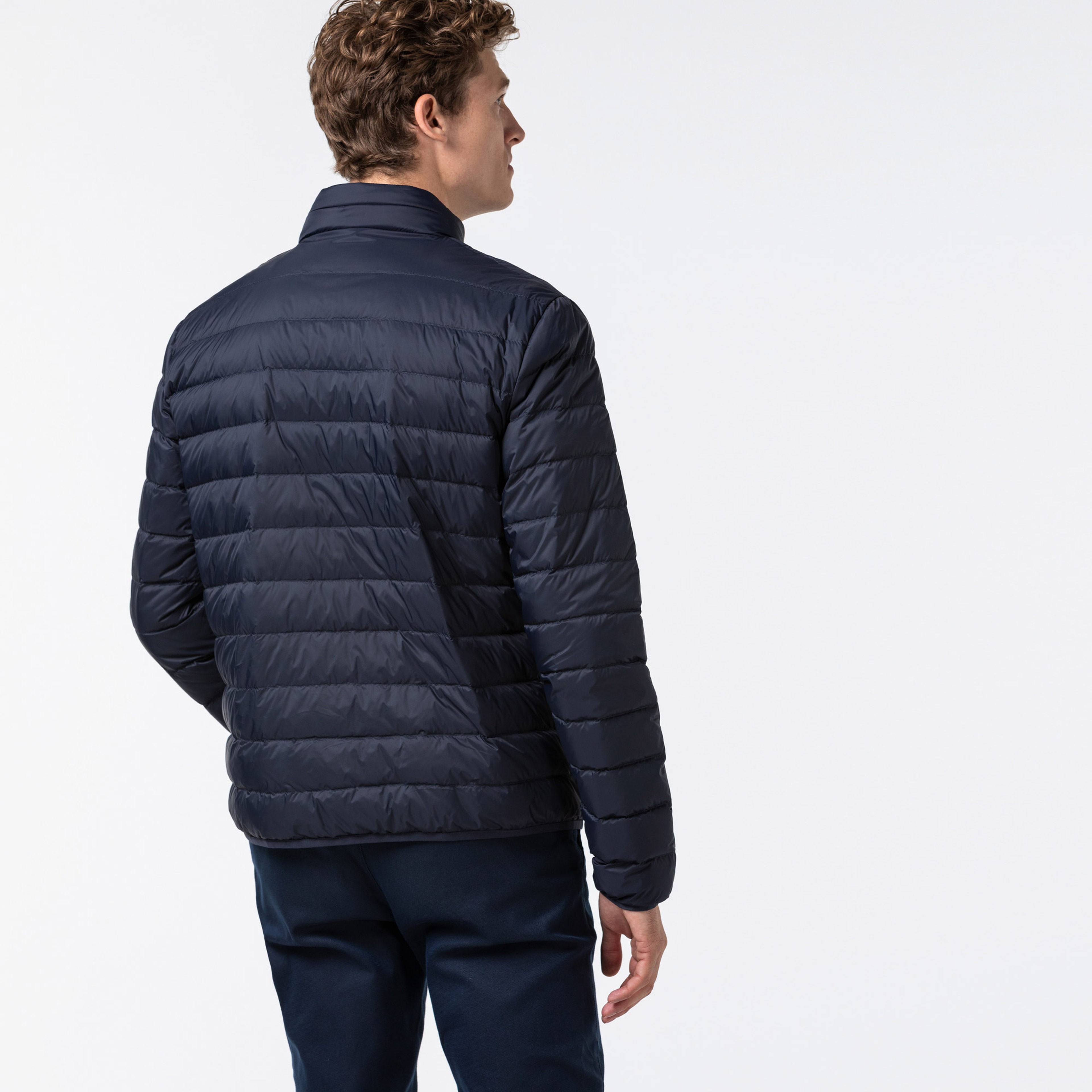 Lacoste Erkek Kapitone Dik Yaka Lacivert Mont