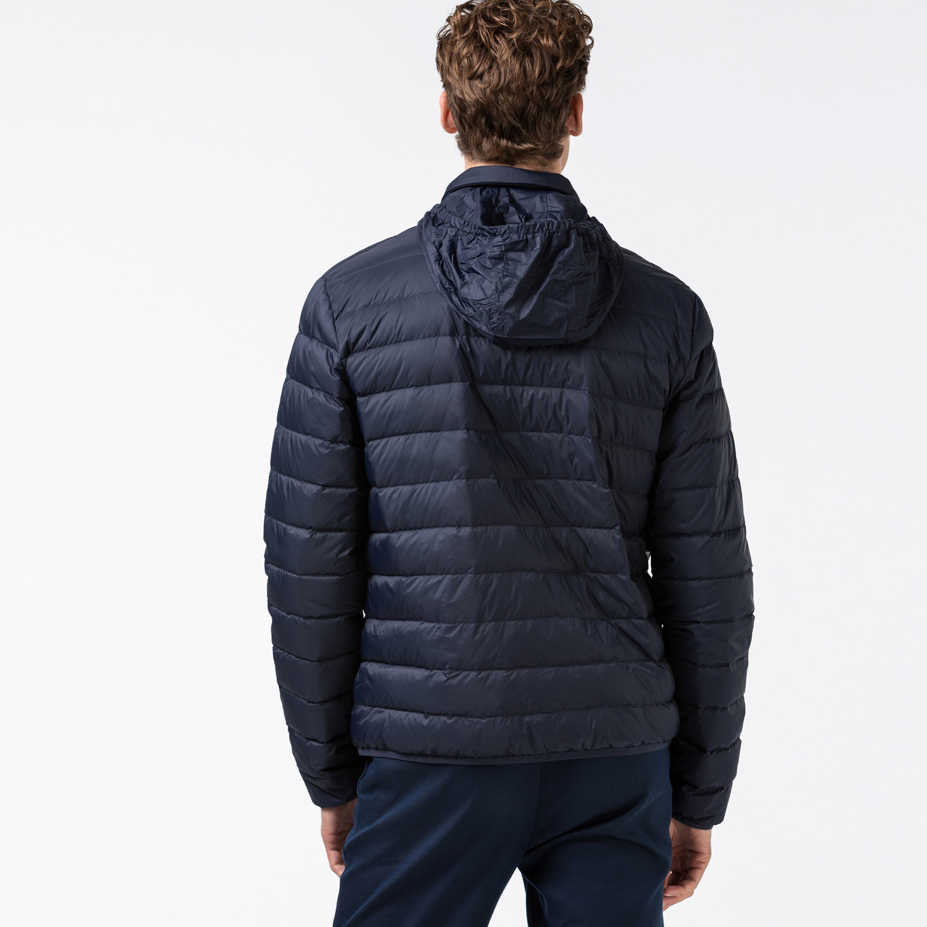 Lacoste Erkek Kapitone Dik Yaka Lacivert Mont