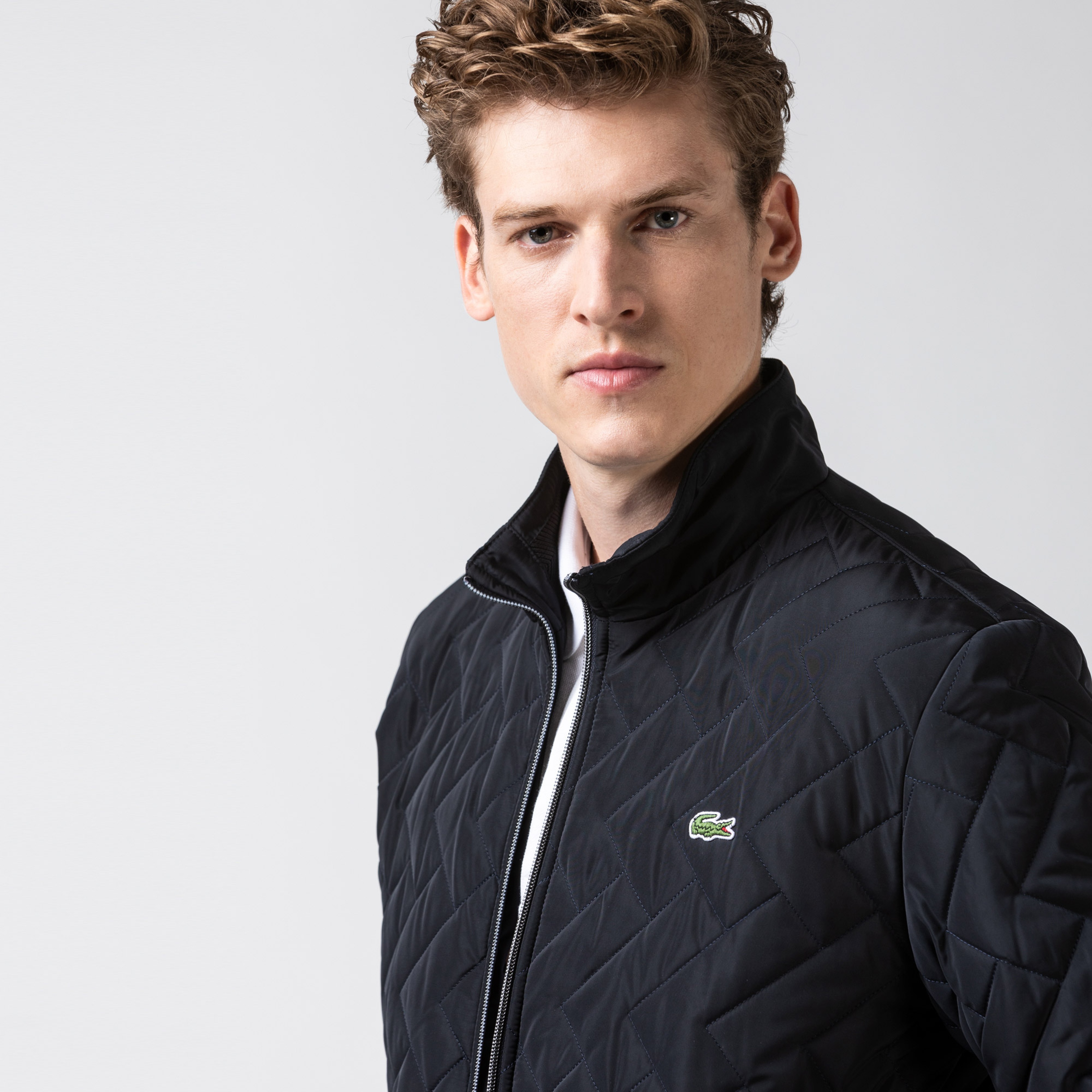Lacoste Erkek Kapitone Dik Yaka Lacivert Mont