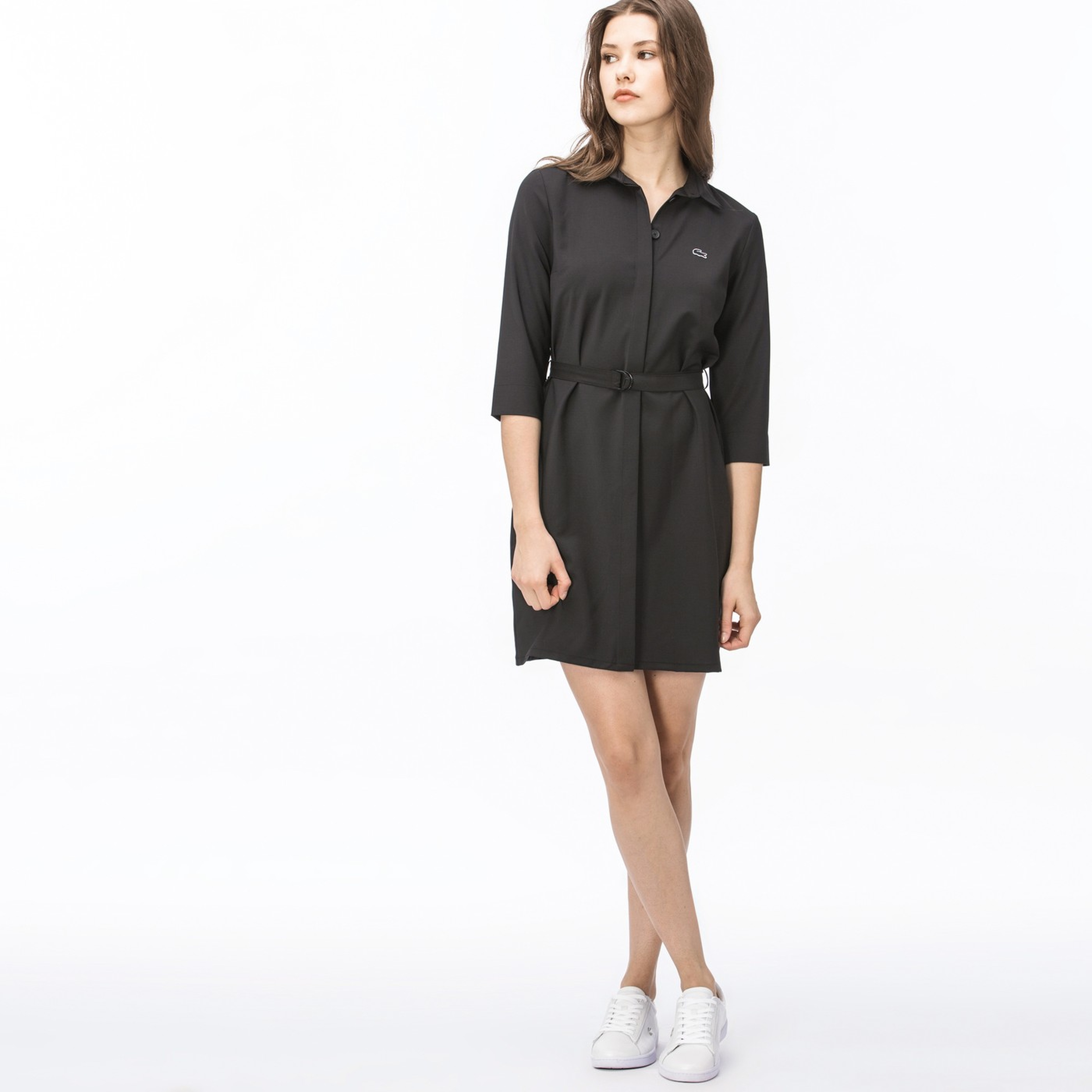 Lacoste Kadın Regular Fit Uzun Kollu Gömlek Yaka Siyah Elbise