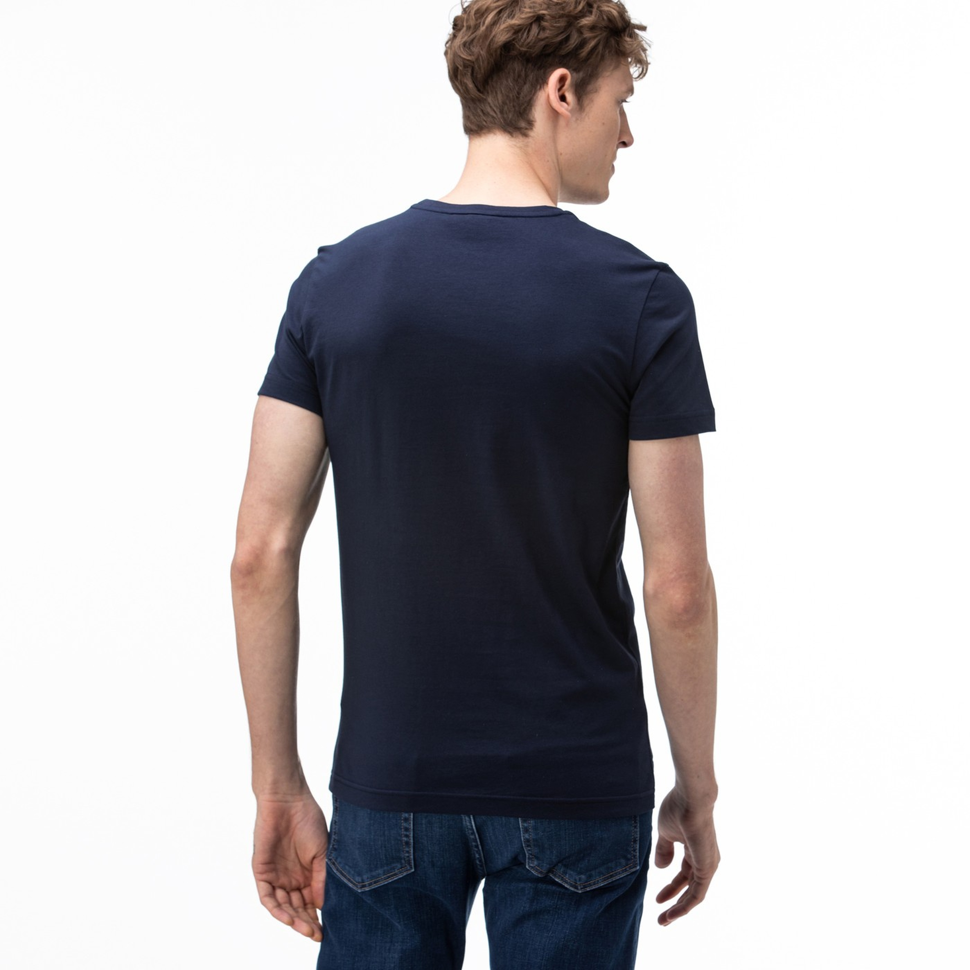 Lacoste Erkek Bisiklet Yaka Baskılı Lacivert T-Shirt