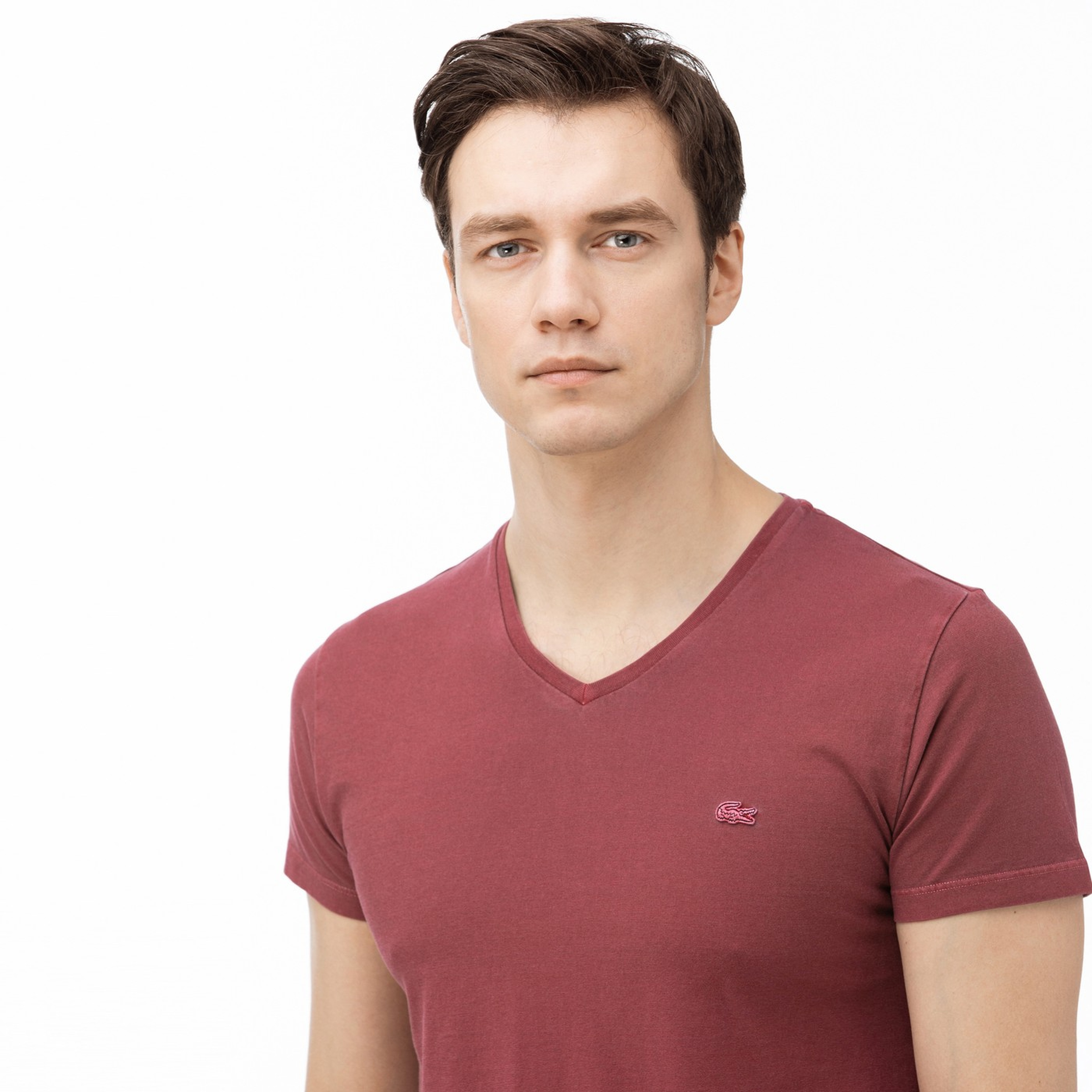 Lacoste Erkek V Yaka Bordo T-Shirt