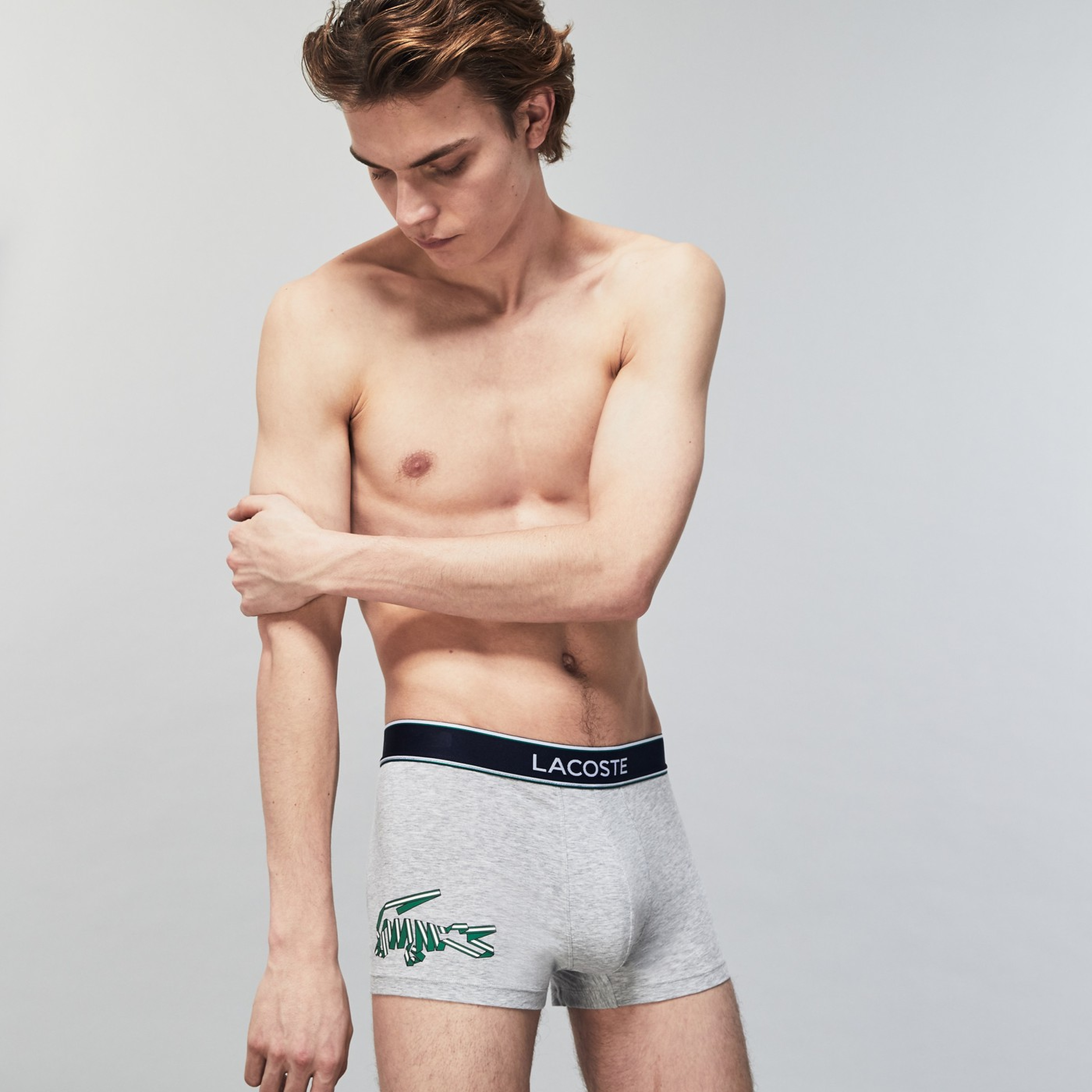 Lacoste Erkek Timsah Baskılı 3'lü Gri - Beyaz - Lacivert Boxer