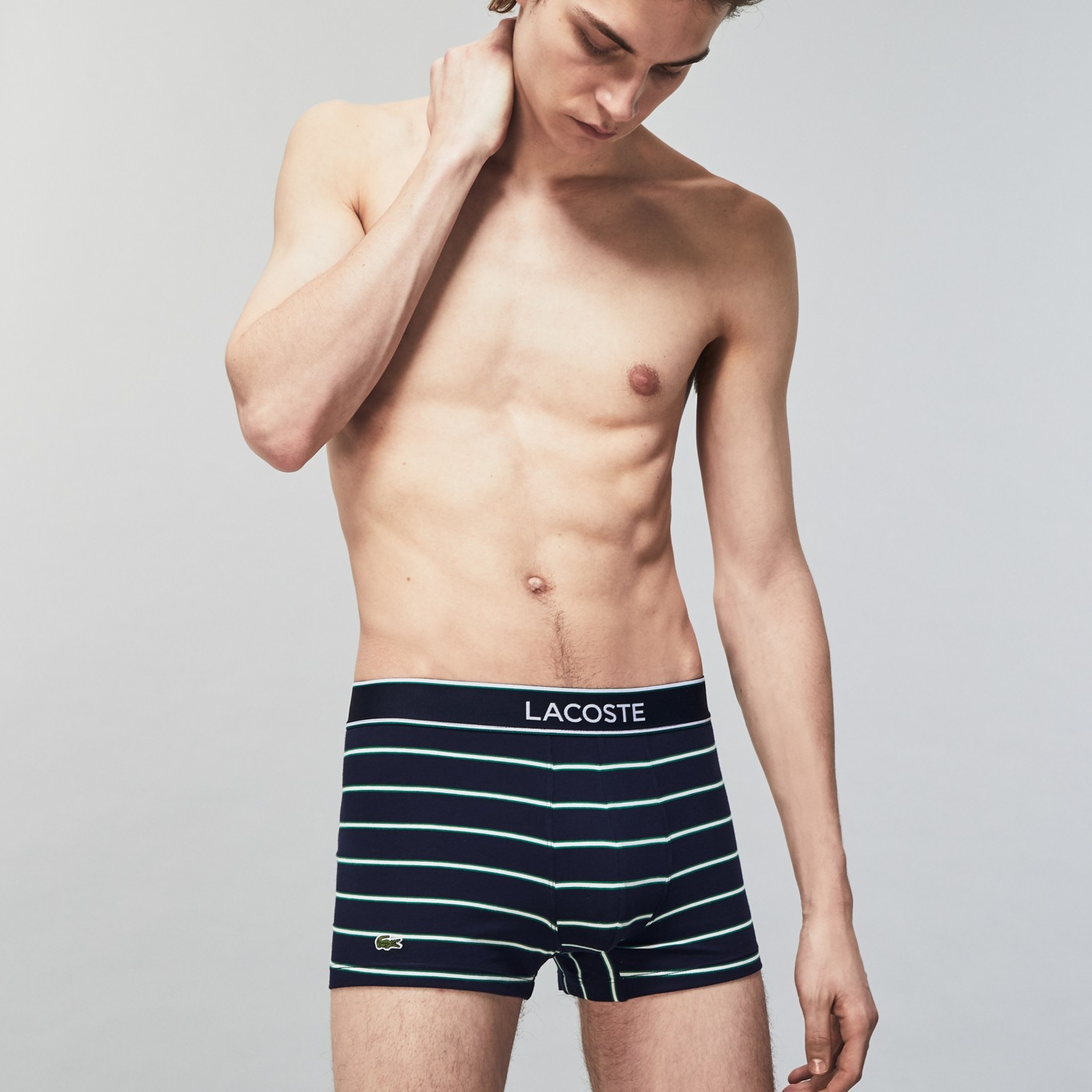 Lacoste Erkek Timsah Baskılı 3'lü Gri - Beyaz - Lacivert Boxer