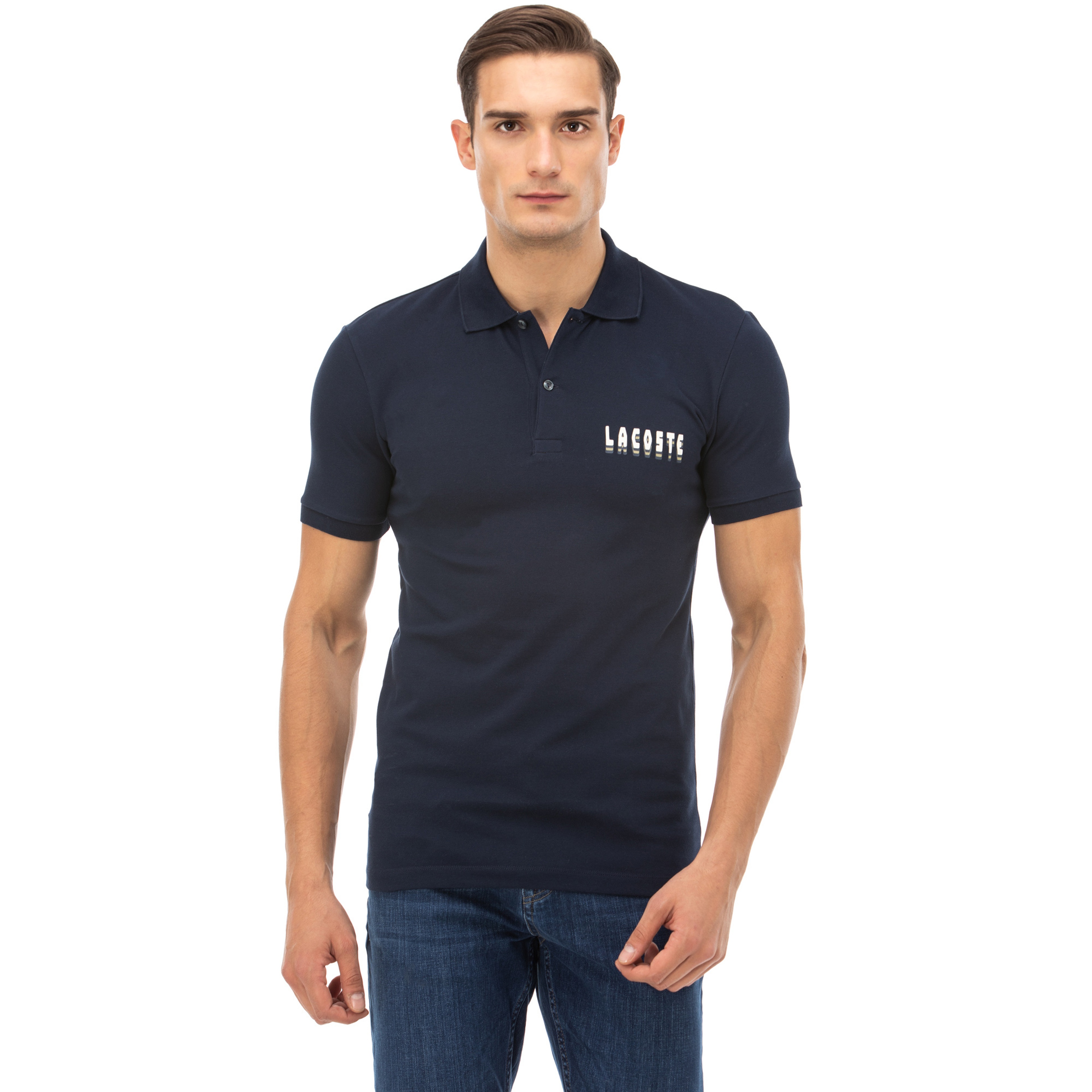 Lacoste Erkek Slim Fit Baskılı Lacivert Polo
