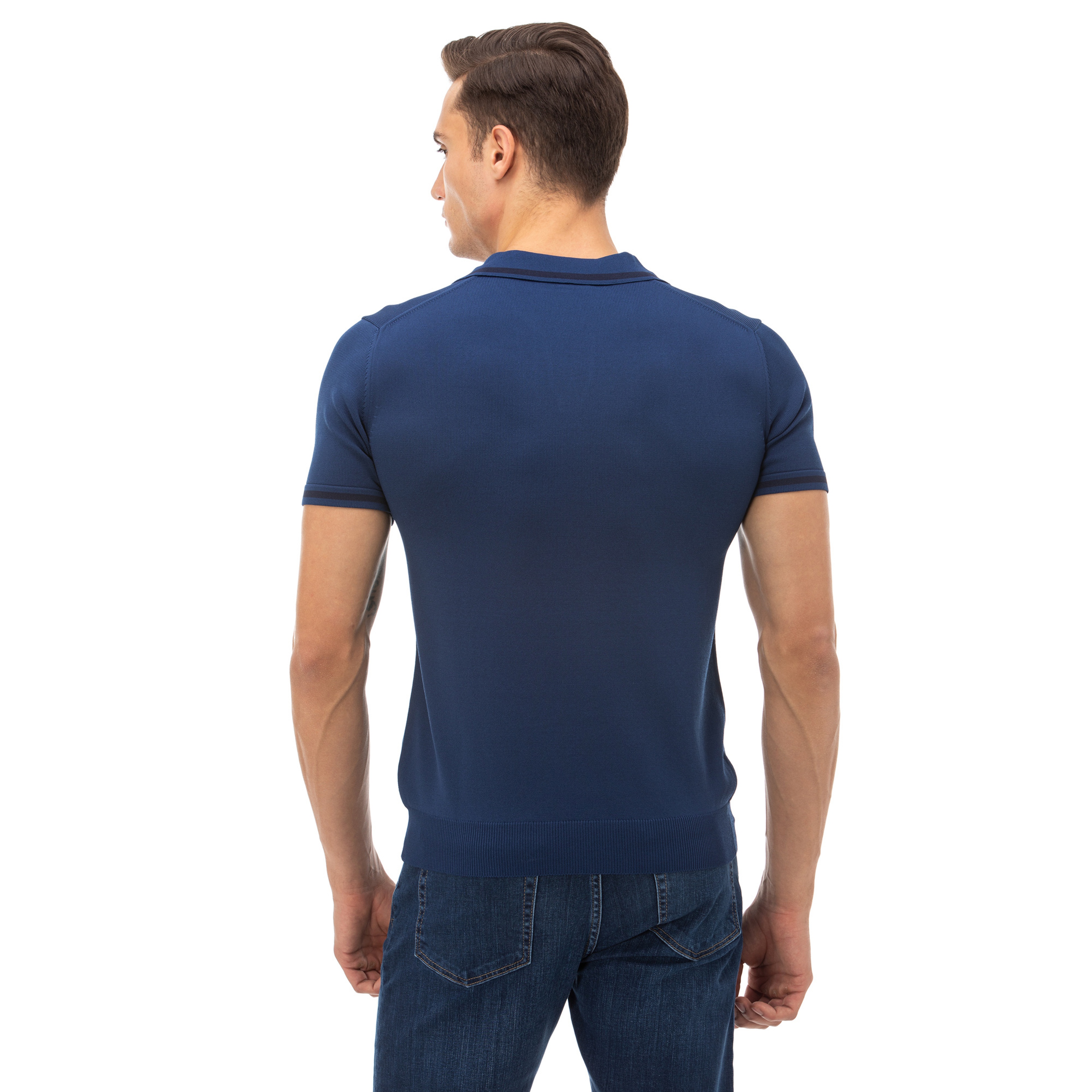 Lacoste Erkek Blok Desenli Kısa Kollu Saks Mavi Triko