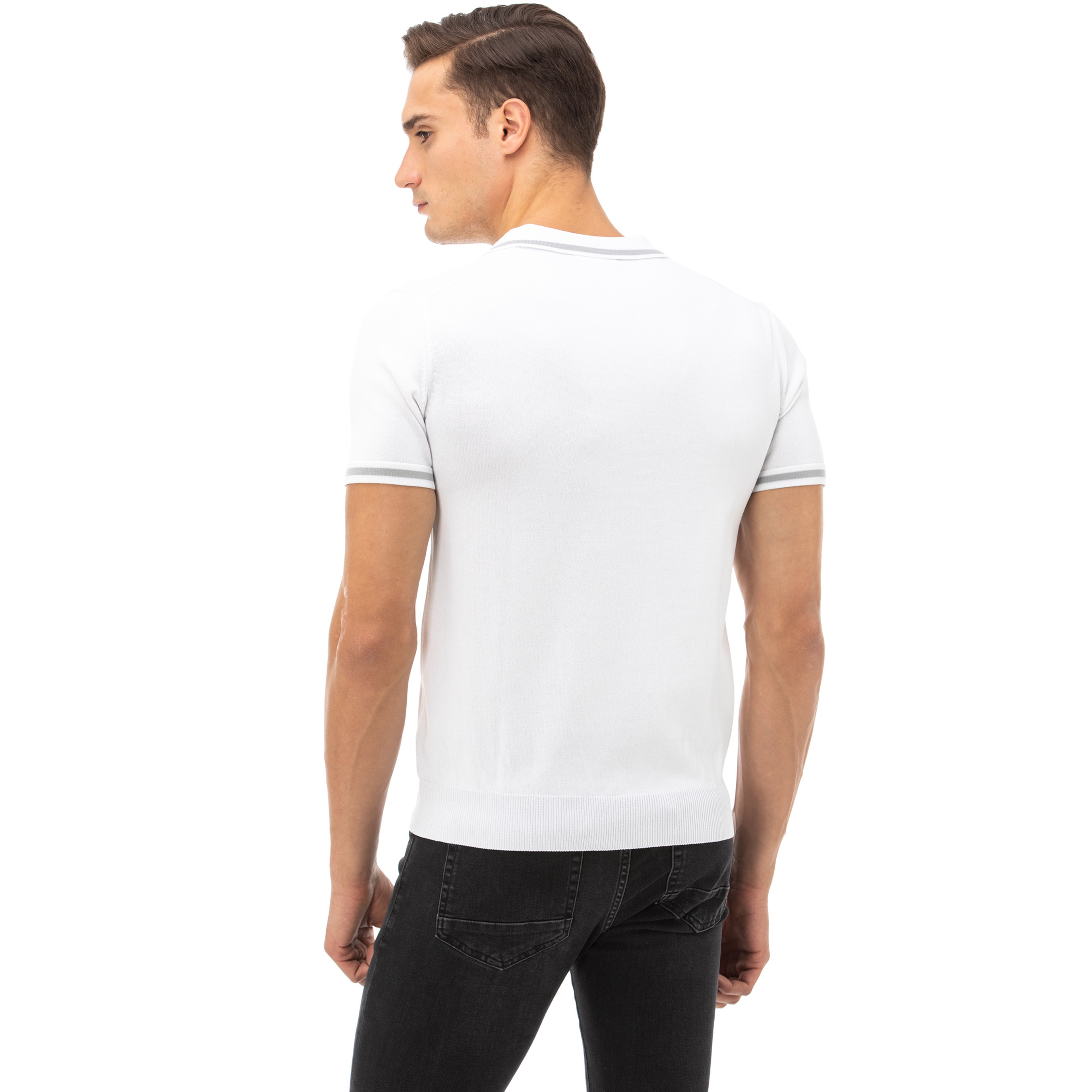 Lacoste Erkek Blok Desenli Kısa Kollu Beyaz Triko