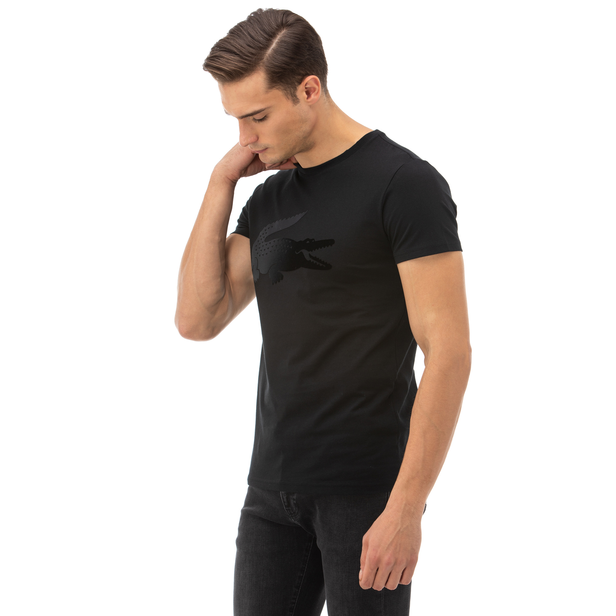 Lacoste Erkek Baskılı Bisiklet Yaka Siyah T-Shirt