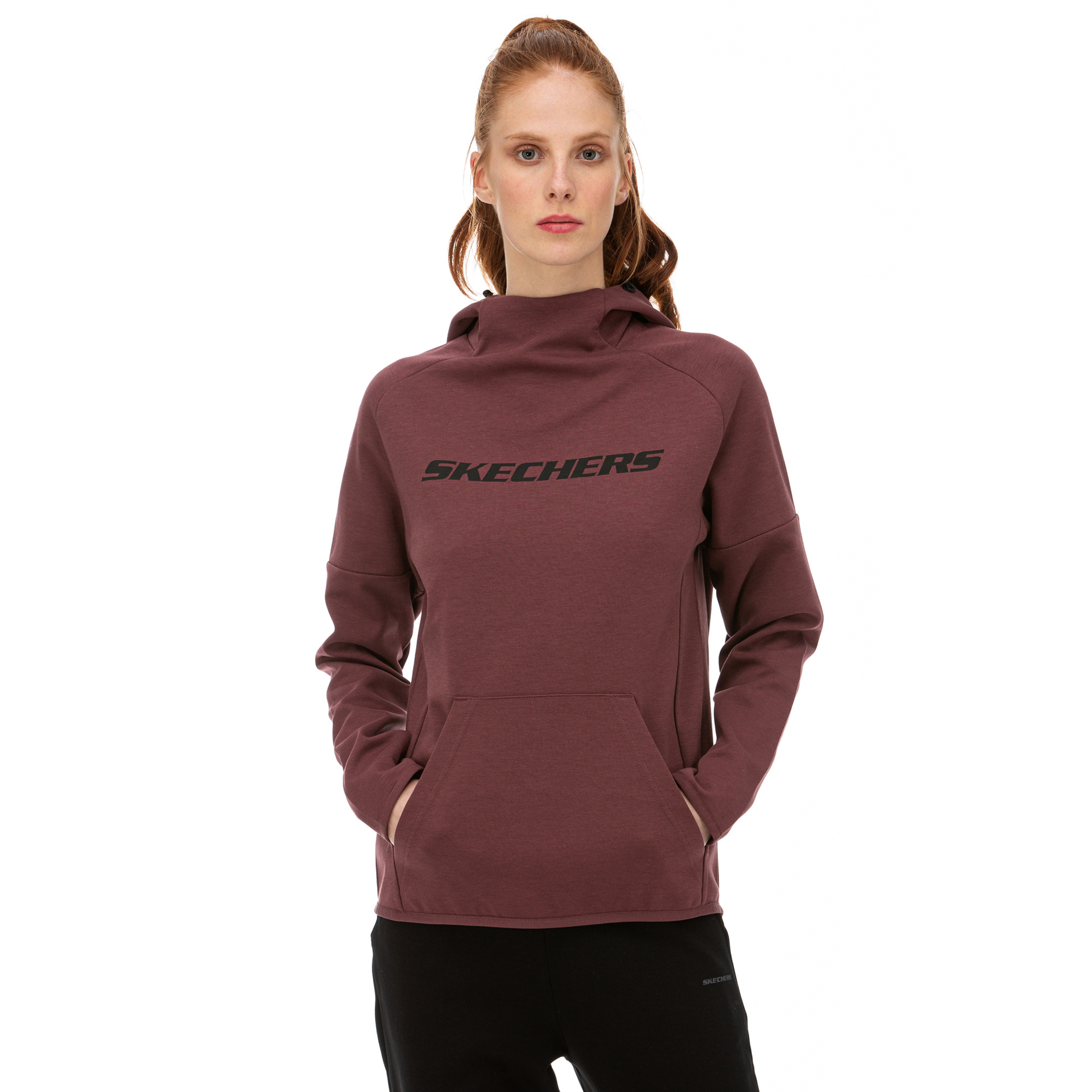 Skechers 2X I-Lock Bordo Kadın Kapüşonlu Sweatshirt