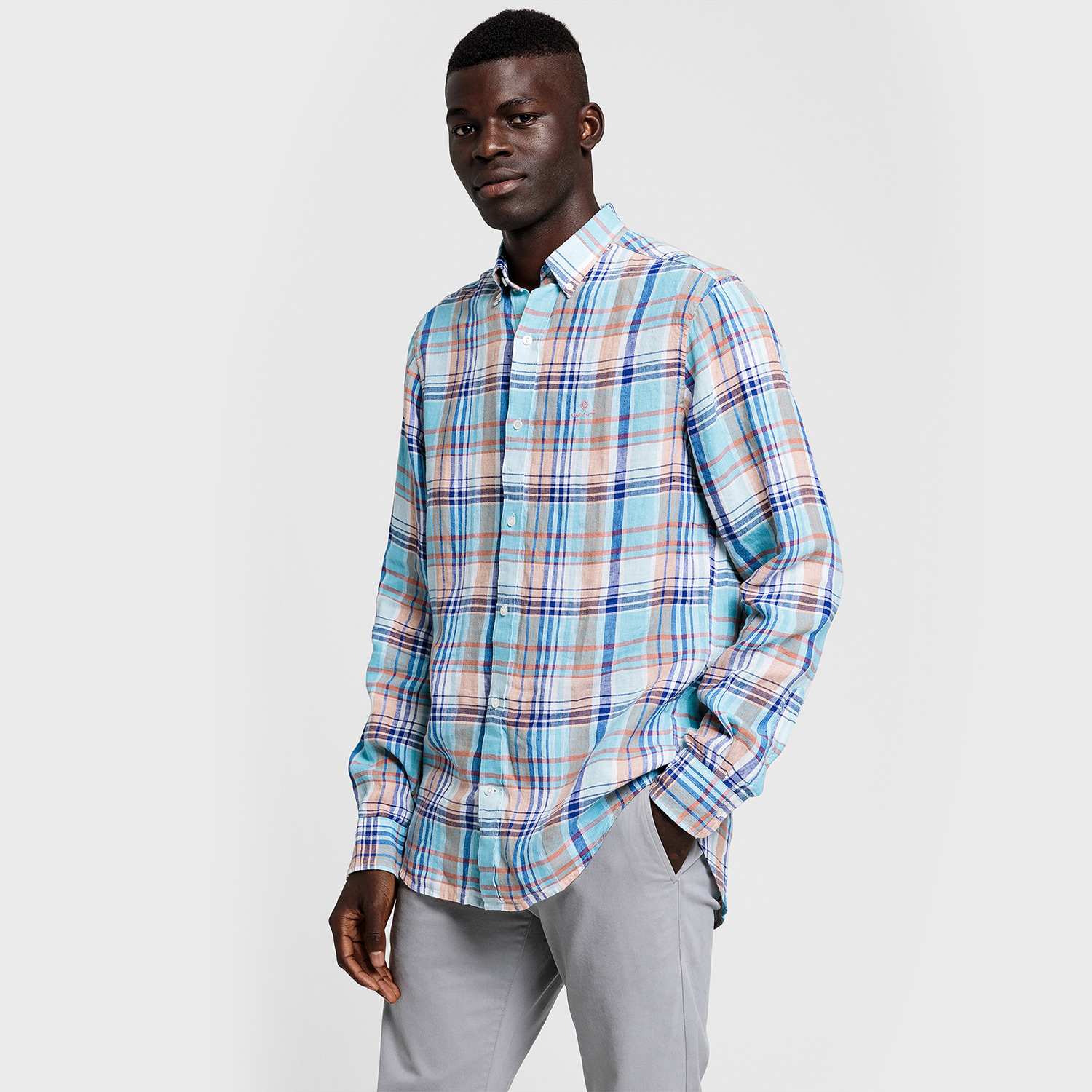 GANT Erkek Mavi Kareli Regular Fit Gömlek