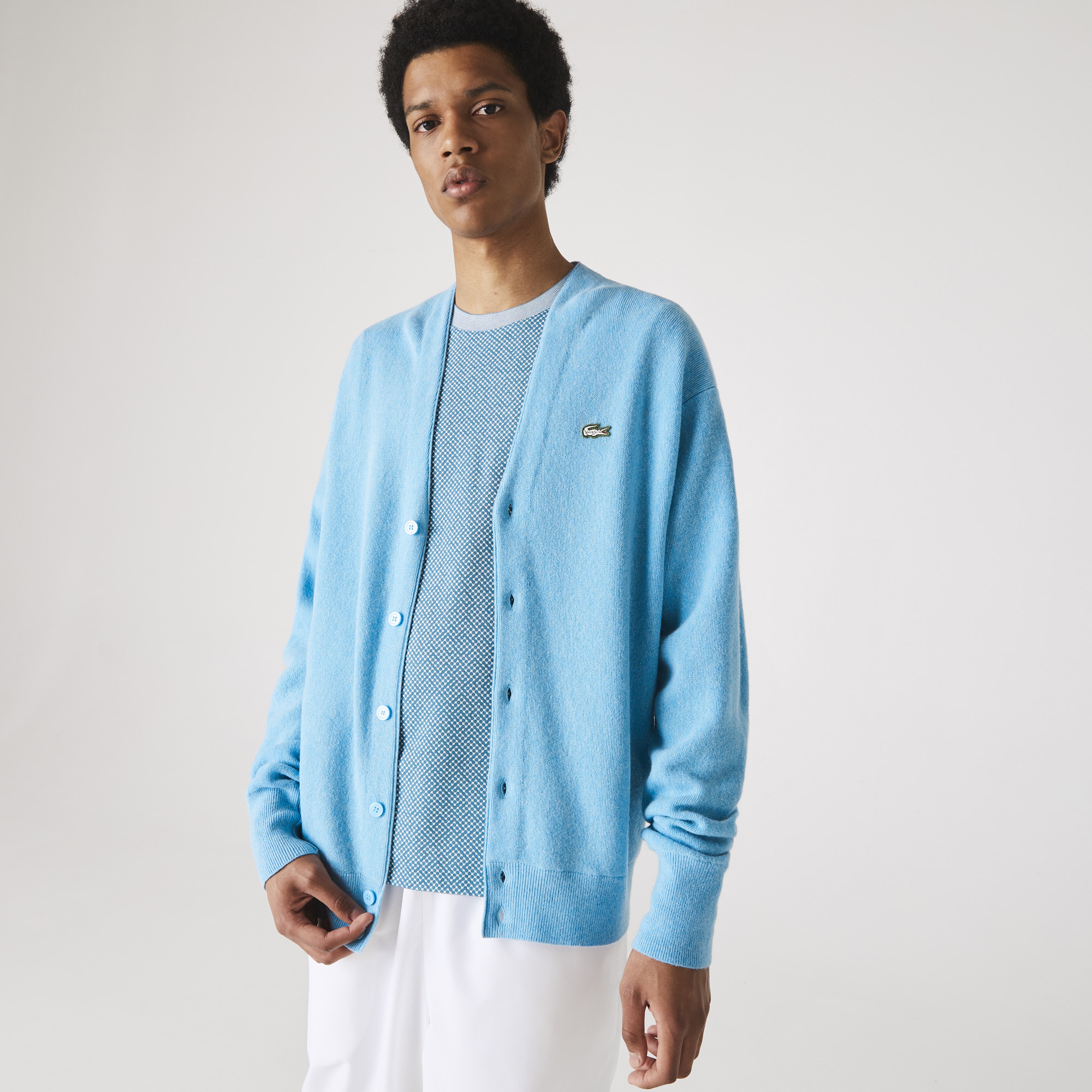 【希少】Conhaque Luiz Lacoste L!VE Erkek Uzun Kollu Baskılı Mavi HırkaMAH6482| Occasion